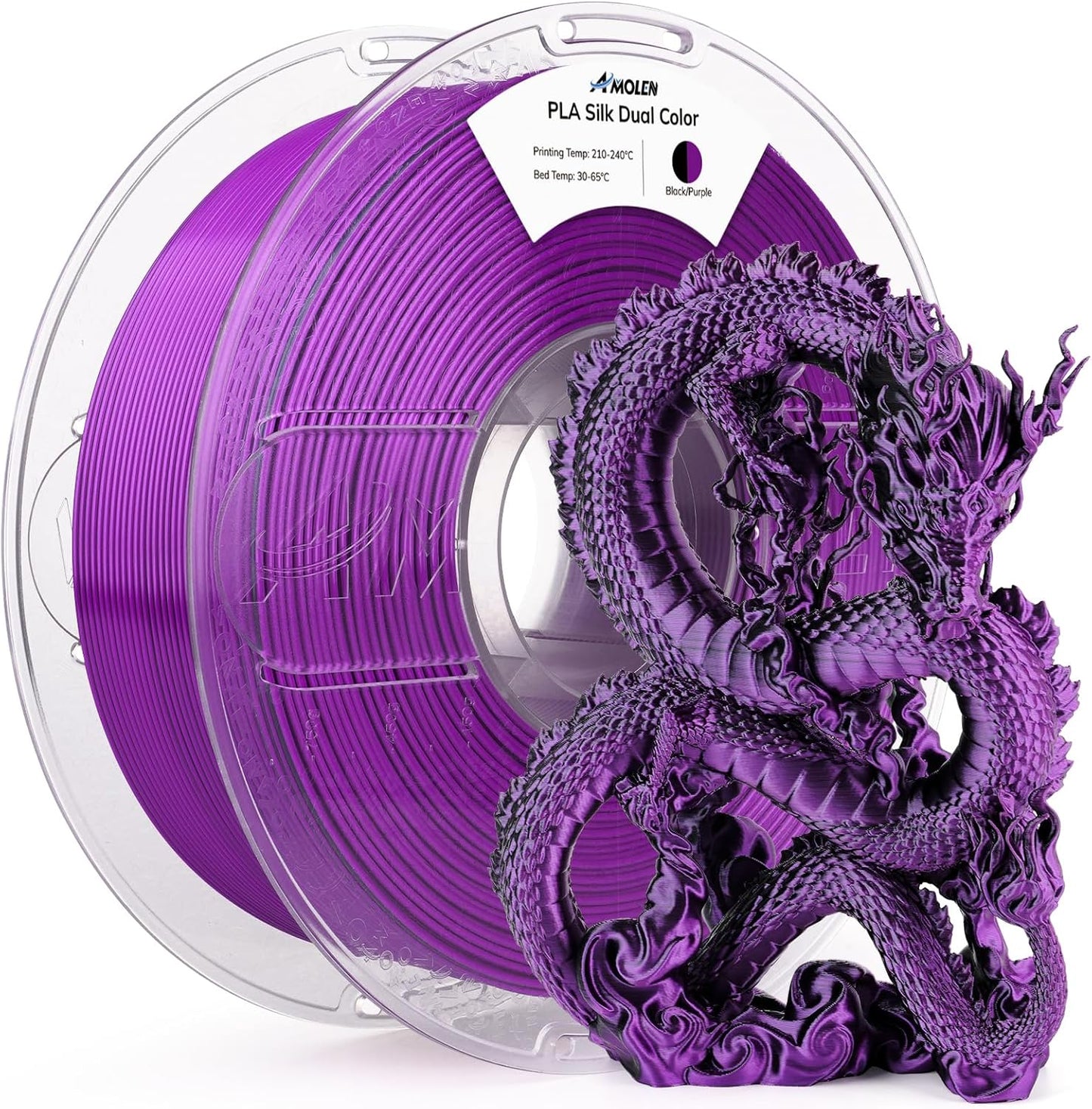 AMOLEN Silk PLA 3D Printer Filament, Dual Color PLA 1.75mm Shiny Color Change Filament 3D Printing PLA Filament for Most FDM 3D Printer, 1kg Spool(2.2lbs), Black Purple