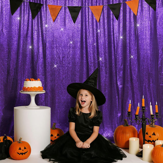SquarePie Sequin Backdrop Less Transparent Background Sparkly Curtain for Wedding Halloween Party 6FT x 8FT Purple