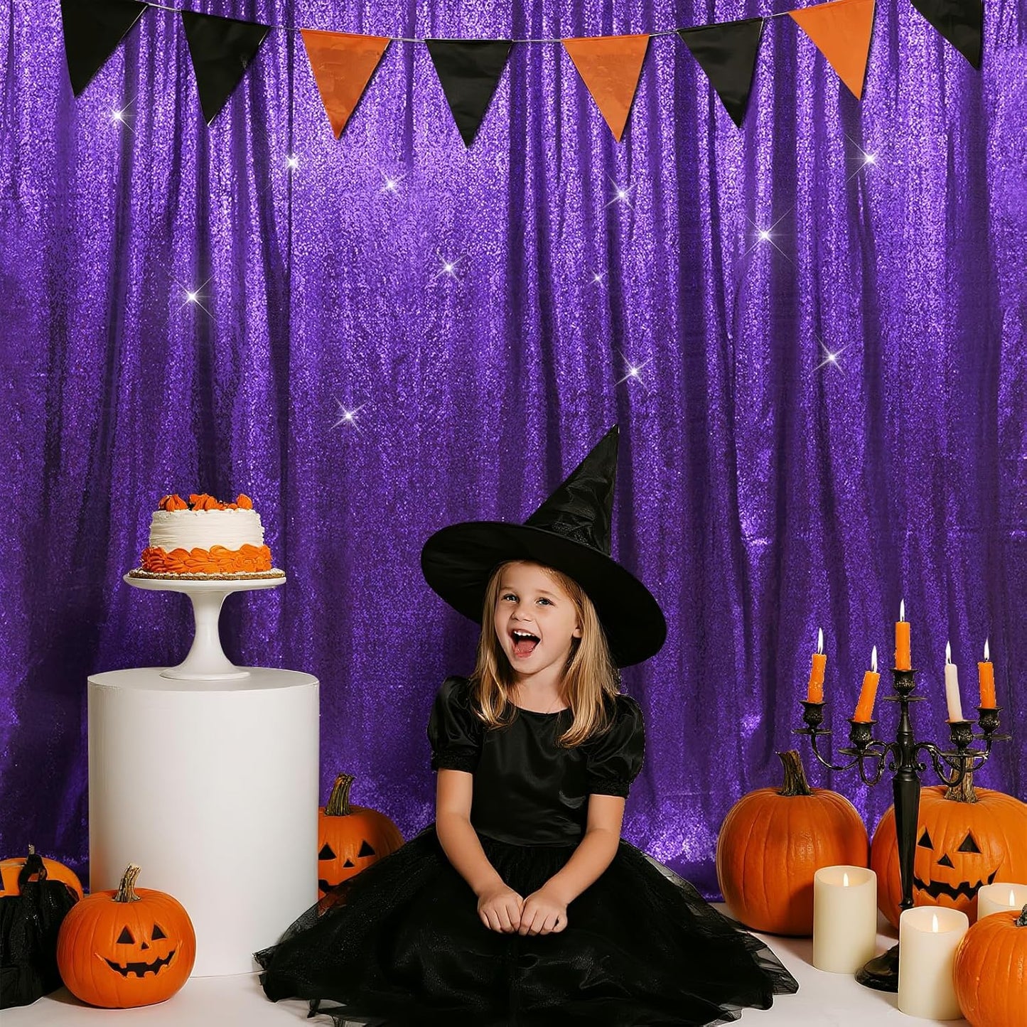 SquarePie Sequin Backdrop LessTransparent Background Sparkly Curtain for Wedding Halloween Party 4FT x 7FT Purple