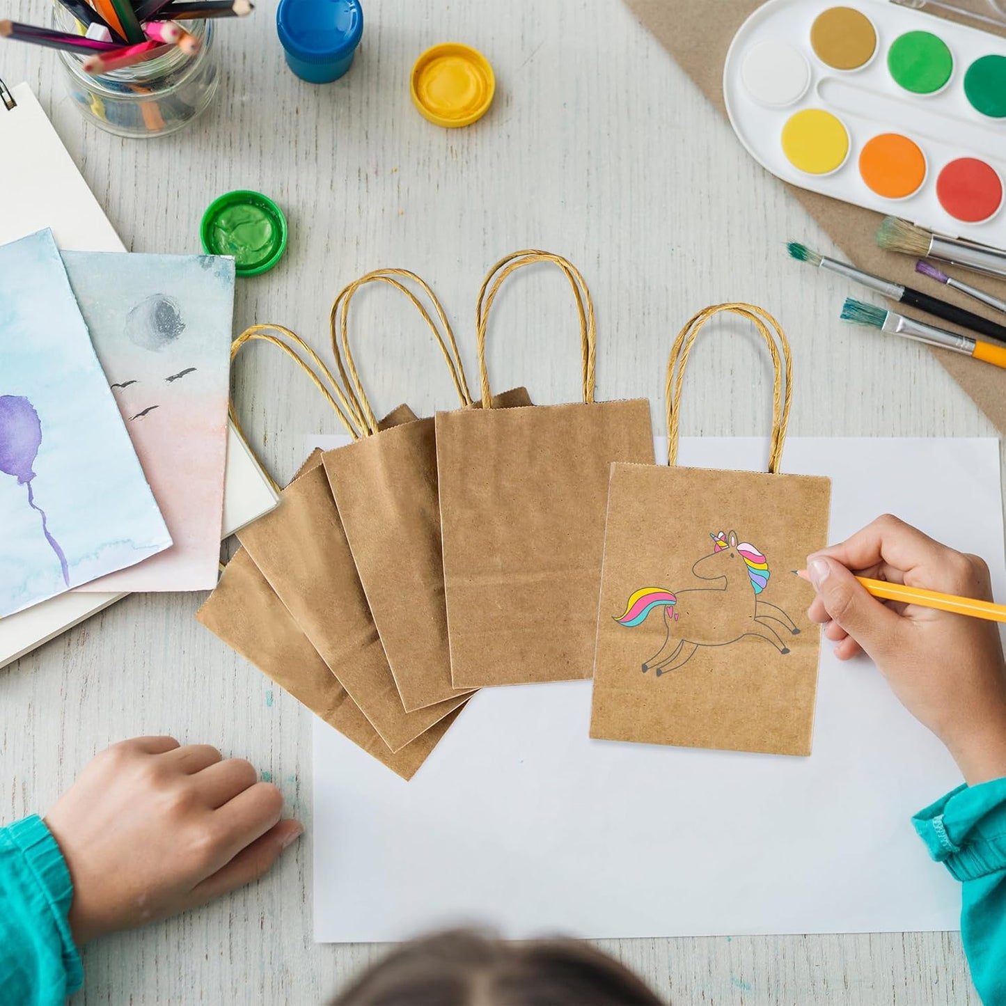 SPERPAND 50Pcs Kraft Paper Bags Mini Size - 6.5" Small Brown Paper Gift Bags with Handles, Party Favor Bag for Birthday, Wedding, Christmas, Baby Shower, Candy Bag