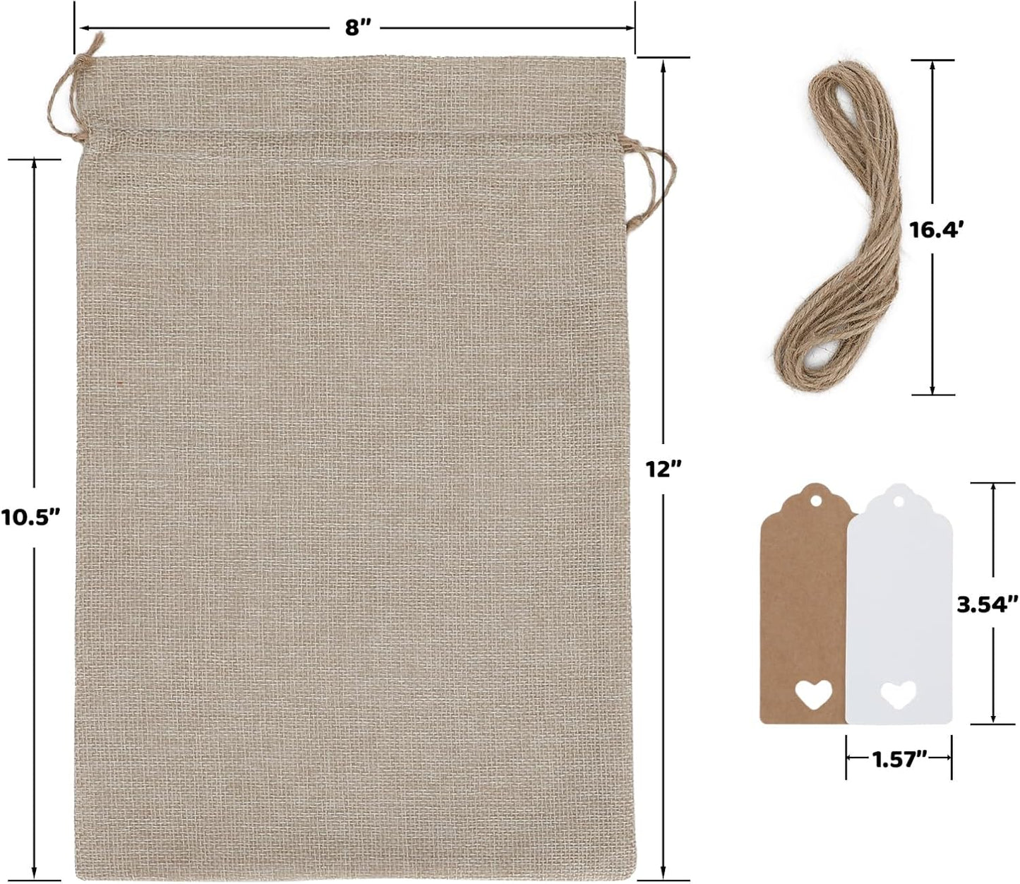 Burlap Bags with Drawstring - 20Pcs 8x12 Gift Sacks for Wrapping Halloween Favors, Breads, Seeds, Mason Jars, For Birthday, Wedding, Rodeo Themed Party or Household Use