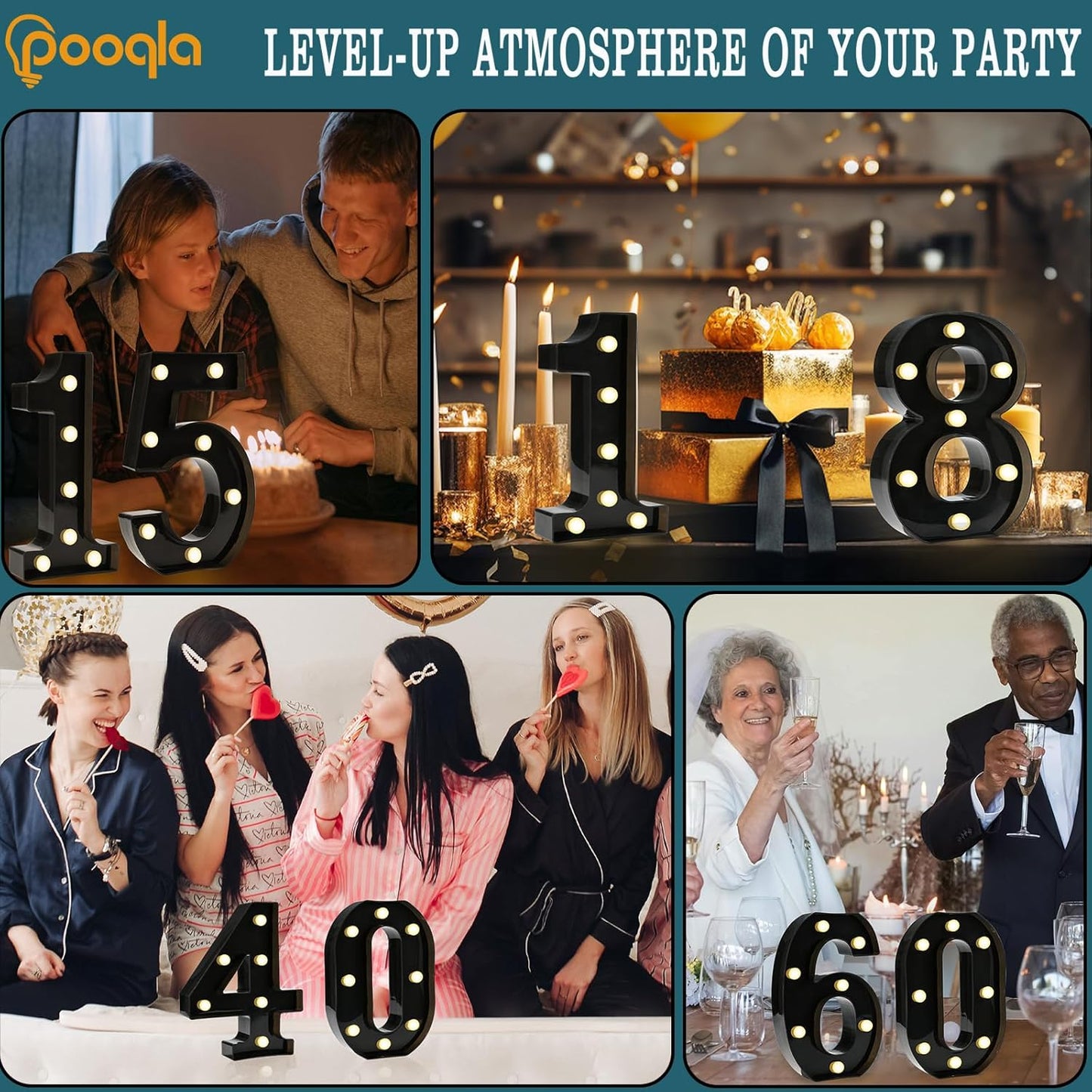 Pooqla Decorative Led Light Up Number Letters, Black Plastic Marquee Number Lights Sign for 30th Birthday Party Wedding Decor Battery Operated Black Decoration 30