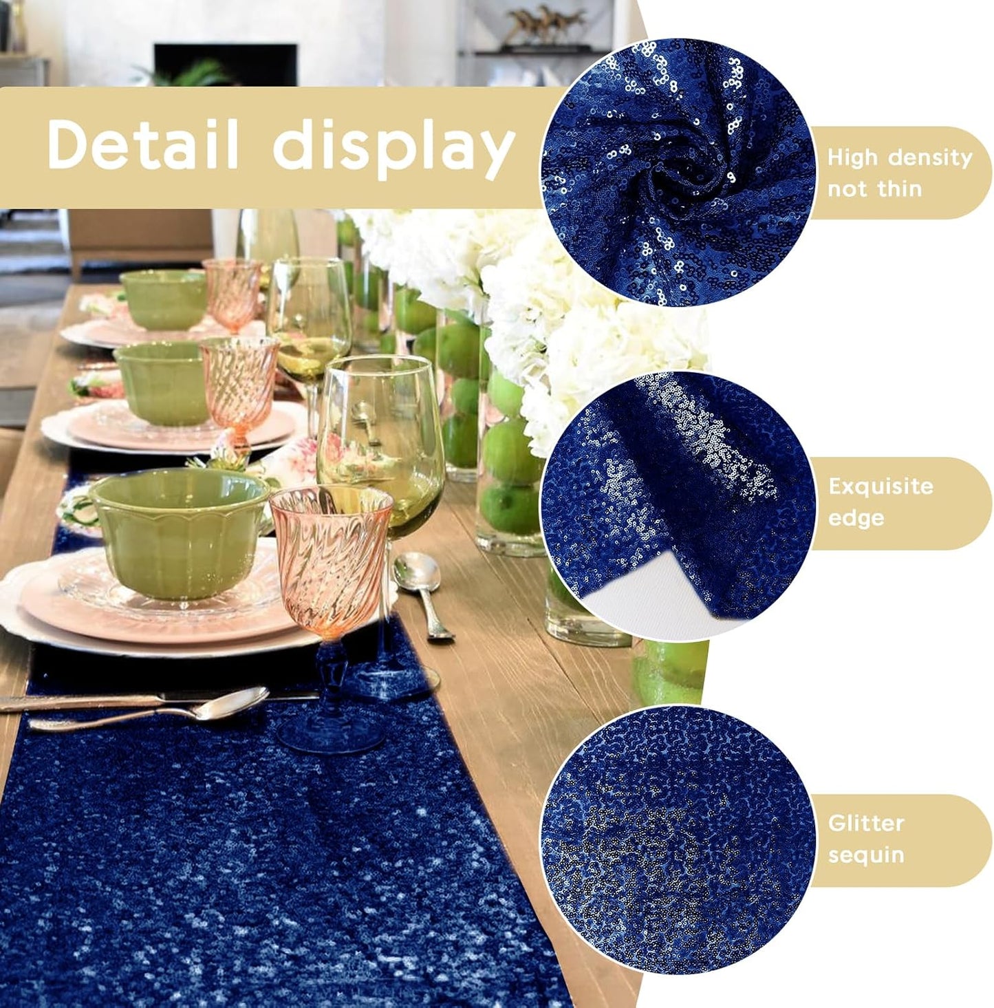 2 Packs 12 x 72 inches Sequin Table Runner, Navy Blue Glitter Table Runner for Birthday Party Supplies Wedding Engagement Baby Shower Holiday Celebration Event Decorations