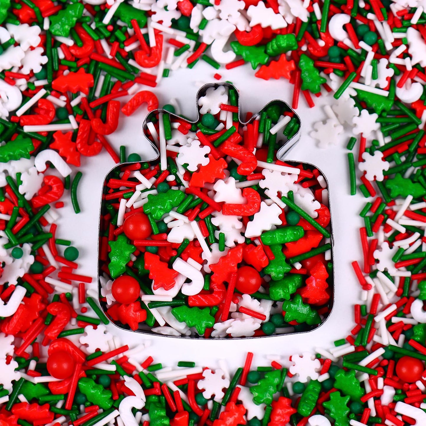 Edible Christmas Sprinkles for Cookies, Red and Green Sprinkle, Christmas Jimmies Sprinkles, Tree Candy Sprinkle for Cupcakes, Cake, Macaron, Cookies, and Cakecicles(120g/4.23oz)