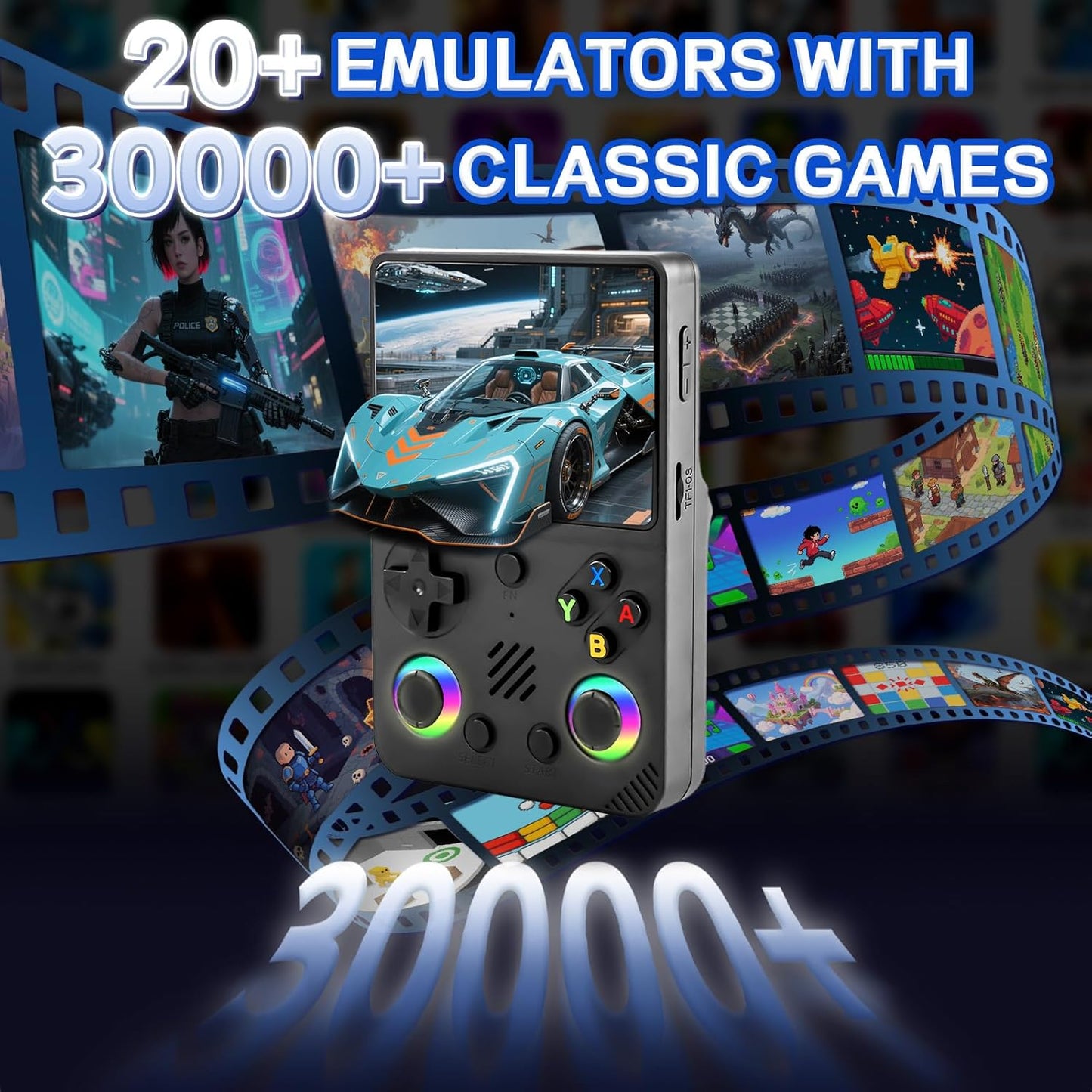 RG36PRO Retro Handheld Game Console - Open Source System,3.5"IPS Screen,30,000+ Classic Games,64G TF card, 3000mAh Battery,Portable Gaming Player for Travel,Gift for Teen or Partner -Black