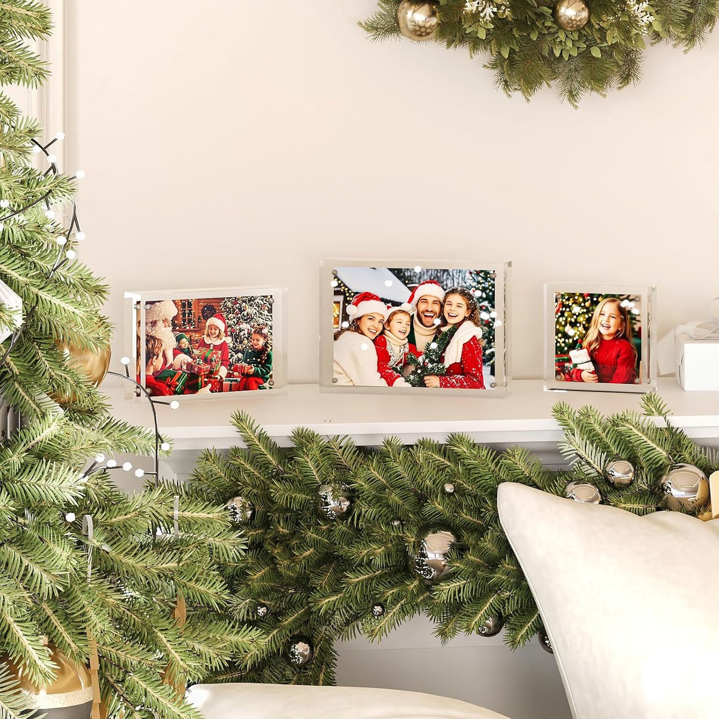 Egofine 5x7 Acrylic Frames 4 Pack, 20mm Thicker Frameless Clear Picture Frames, Double Sided Magnetic Picture Frames, Free Standing Desktop Display