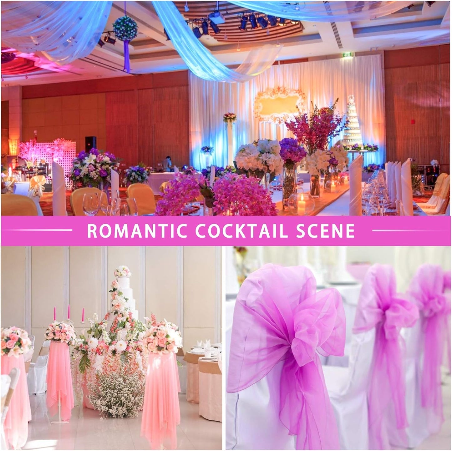 Crystal Organza Tulle Sheer Fabric Backdrop Curtains for Wedding Baby Shower Birthday Party Event Decor, 19” by 30 Yard (Rose)