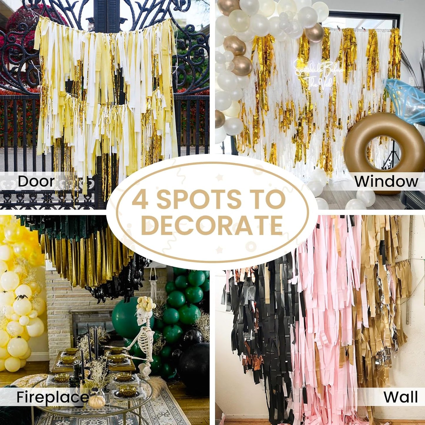 PartyWoo Crepe Paper Streamers 4 Rolls 328ft, Pack of Crepe Paper Pearl Gold Party Streamers, Crepe Paper for Birthday Decorations, Party Decorations, Baby Shower Decorations (1.8 in x 82 Ft/Roll)