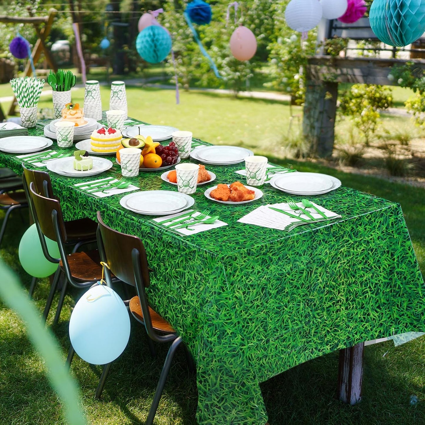 452 Pcs Golf Party Supplies for 50 Guests, Golf Paper Plates Napkins Cups Green Grass Field Tablecloth Cutlery Straws Disposable Tableware Set for Sports Theme Birthday Party Decorations