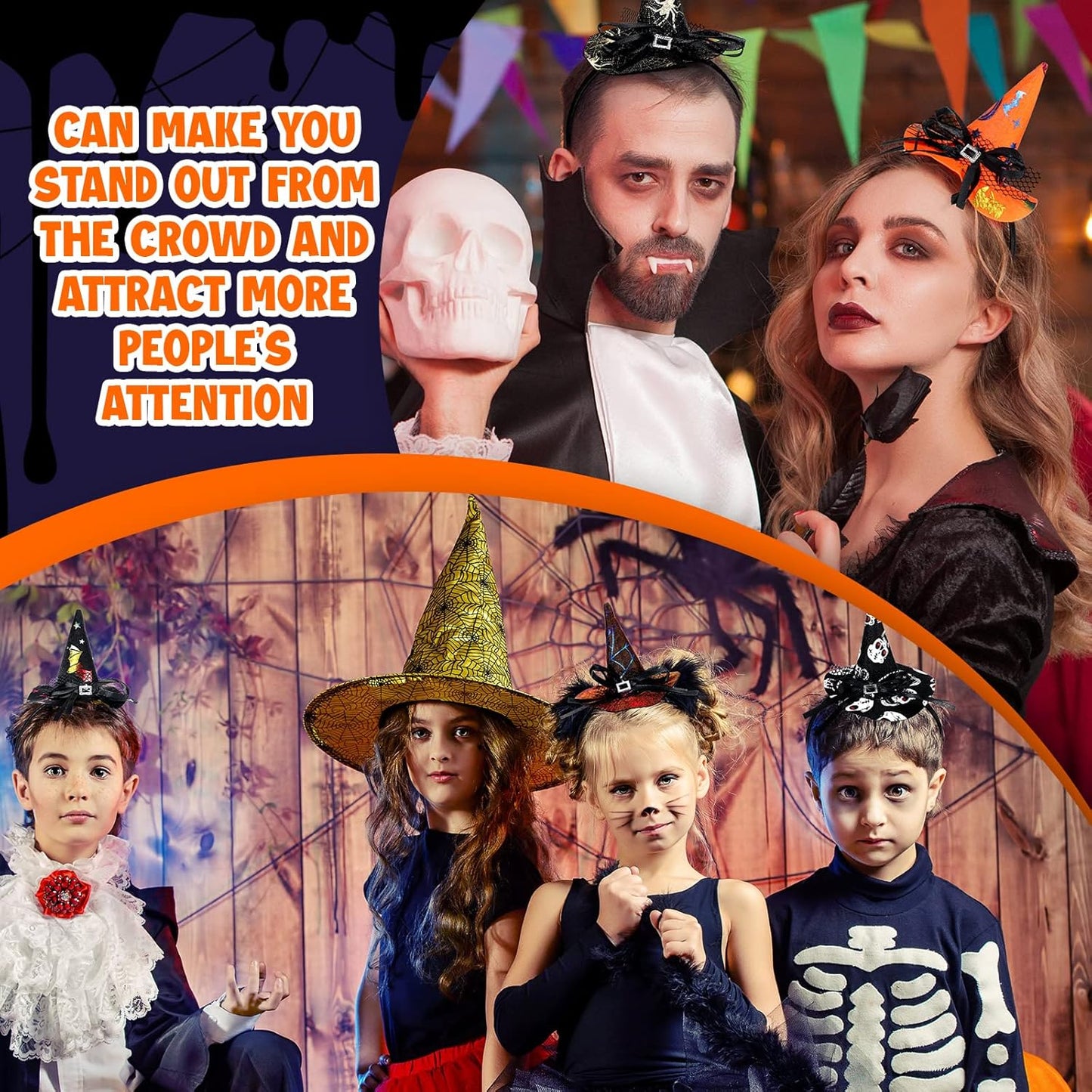 Hanaive 16 Pieces Halloween Headband Witch Hat Headband for Women Halloween Cosplay Witch Costume Hair Accessories