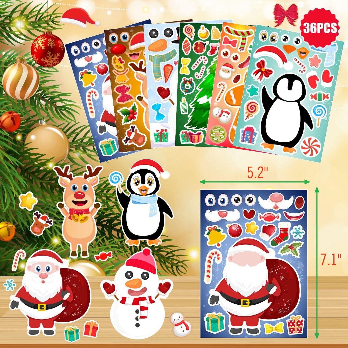 36 Sheets Christmas Stickers for Kids Make Your Own Christmas Stickers, Christmas Party Games Stickersfor Kids Christmas Party Favors Crafts Decorations, Stocking Stuffers