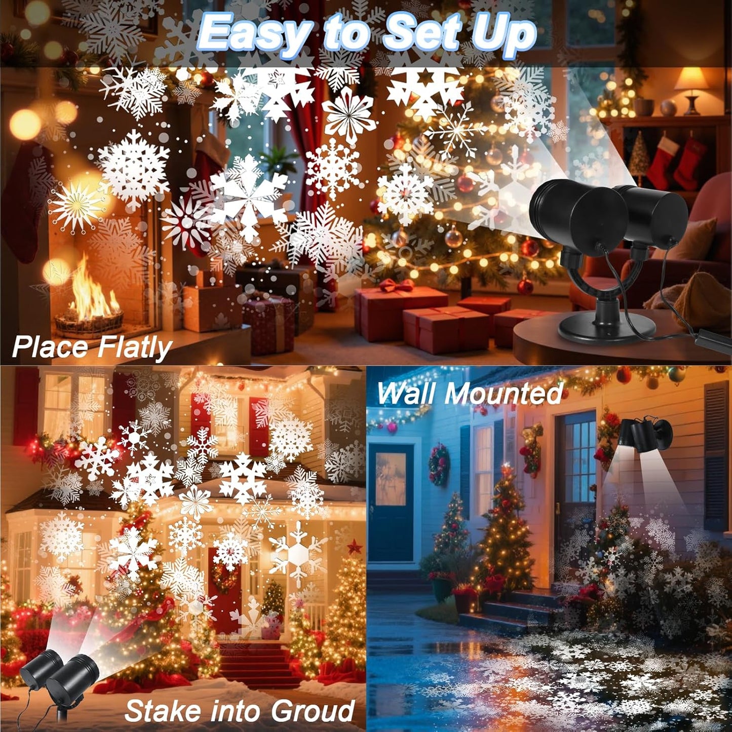 Snowflake Projector Christmas Lights Outdoor, Timer Double Head Projector Snowflake Light Waterproof, LED Rotating Snowfall Lamp for Holiday Party Yard Garden Indoor Christmas Decoration