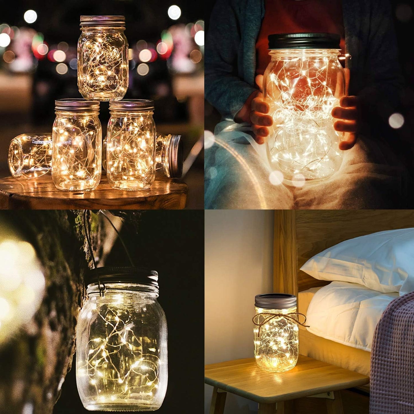 Urvoix Solar Mason Jar Lights - 6 Pack 30 Led Waterproof Jar Lids String Lights with 6 Handle, Perfect for Outdoor Garden Backyard Decorations