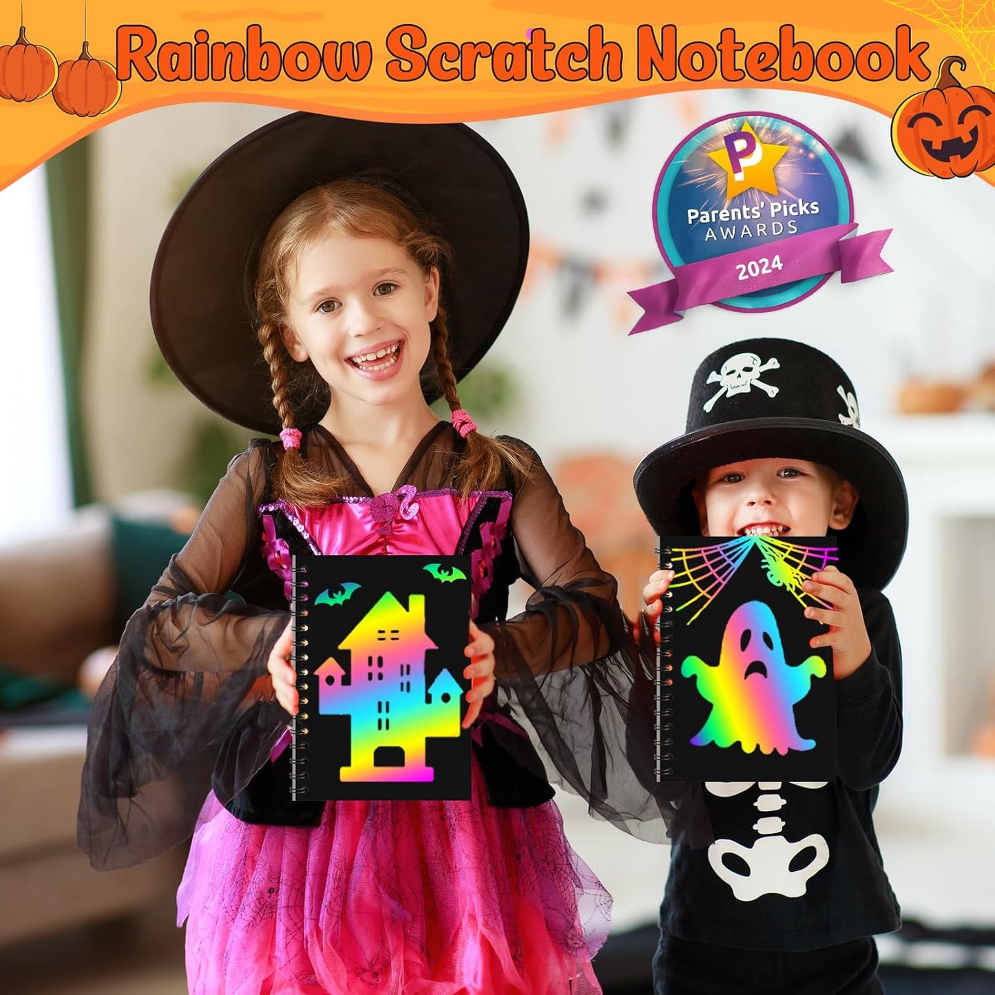 ZMLM Rainbow Scratch Party Favors Kids: Birthday Gifts Toy Bulk Scratch Art Notebook 24 Pack Birthday Goodie Bags Stuffers Girls Boys Art Craft Pad Classroom Prizes School Teacher Supplies (Halloween)