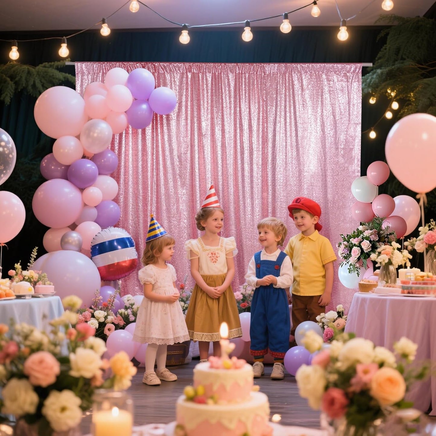 SquarePie Sequin Backdrop Curtain Not See Through Thick Glitter Background for Party 6FT x 6FT Fuchsia Pink