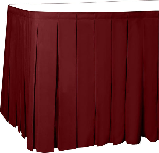 Ultimate Textile Pleat Polyester Fabric Table Skirt - Machine Washable Flame Resistant with Clips for Events, Weddings & Trade Shows, Cut & Sewn in Paterson, NJ - Holiday Red, 14' Box Pleat