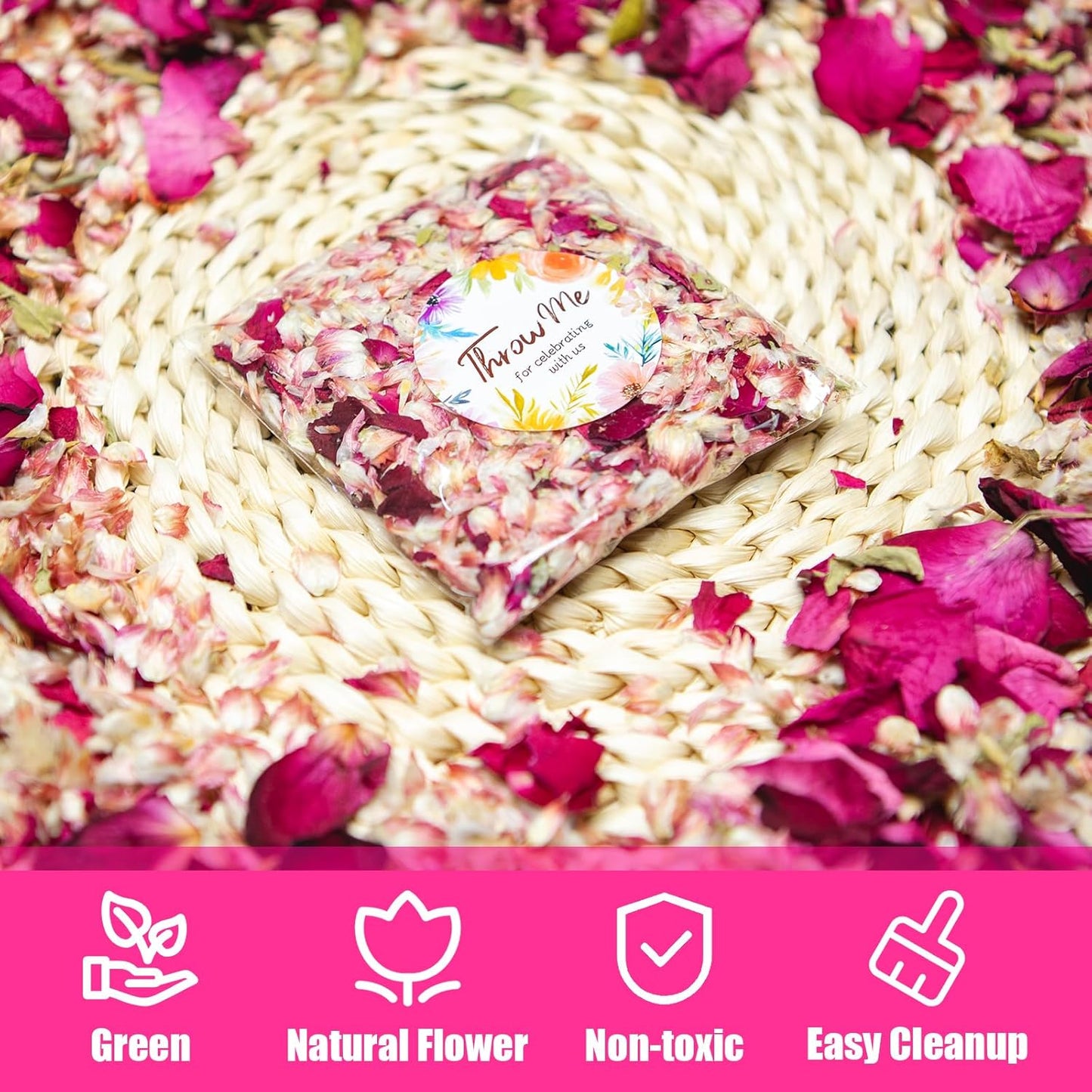 50 Pack Real Dried Rose Flower Petals Biodegradable Confetti, Dried Mix Red Rose Begonia Pink Flower for Wedding Send-Off Ideas Flower-girl basket, Wedding Decor Confetti, Exit Ideas