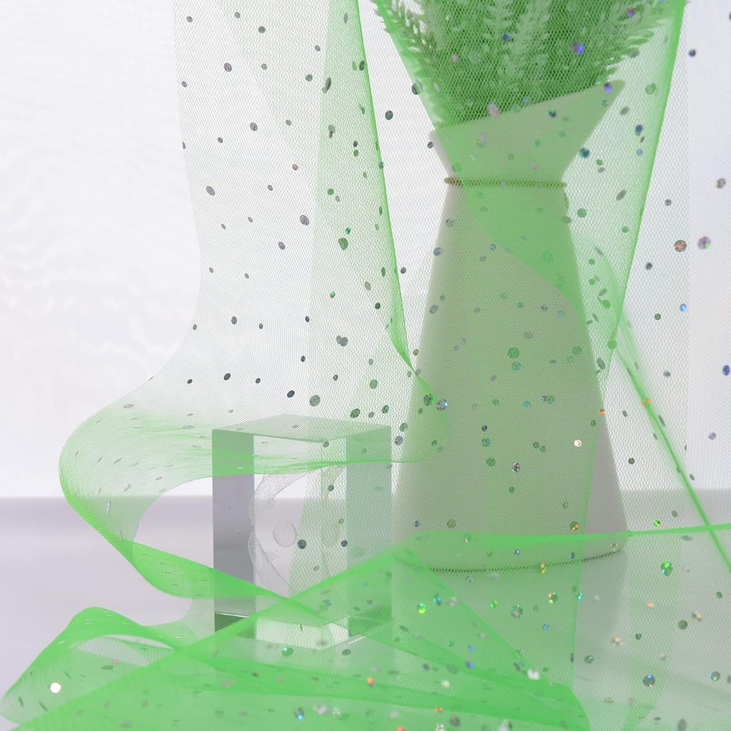 Glitter Tulle Rolls, 6' by 50 Yards (150FT) Sequin Tulle Netting Fabric for Tutu Skirts Sewing Birthday Wedding Party Decoration (Green)