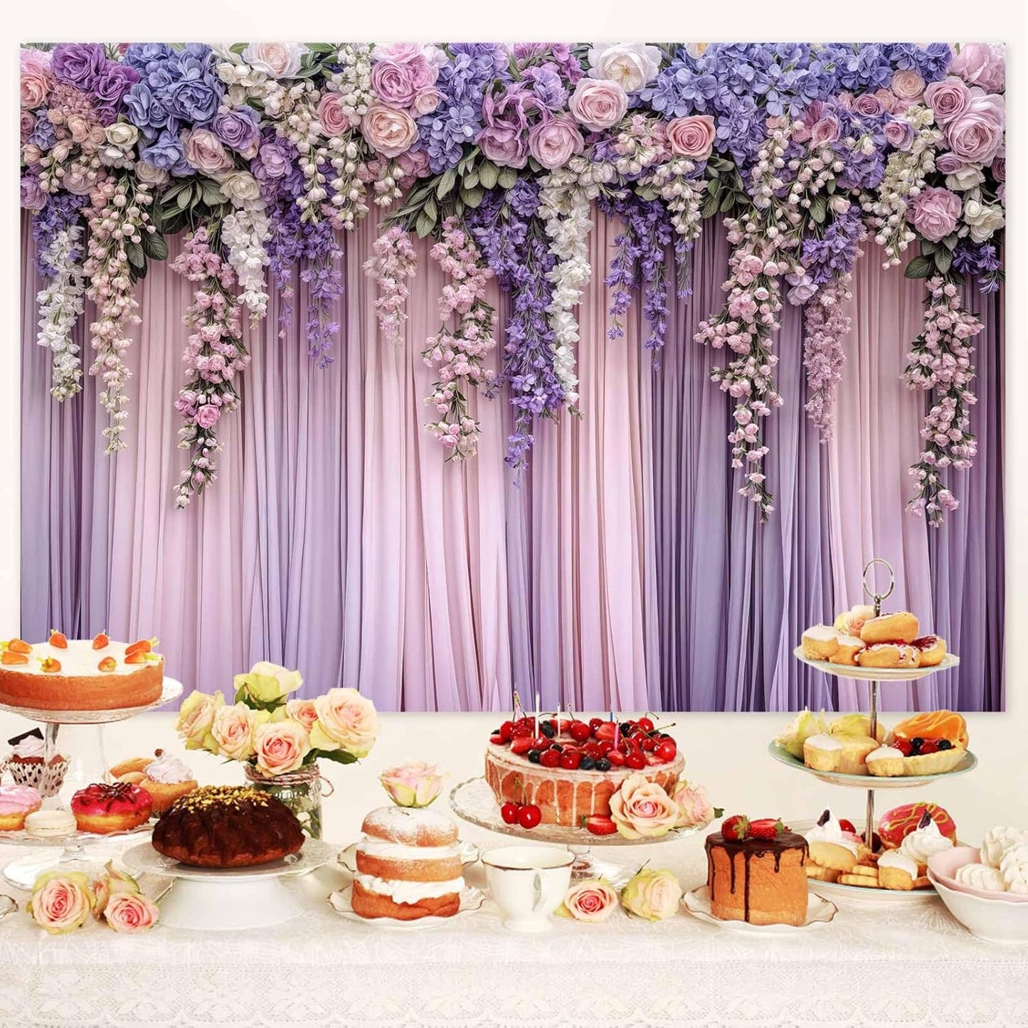 9x6ft Purple Flower Wedding Photography Backdrop Lavender Floral Wedding Bridal Photography Backdrop Anniversary Birthday Baby Shower Girl Party Banner Photo Booth Props Background Wall Decor