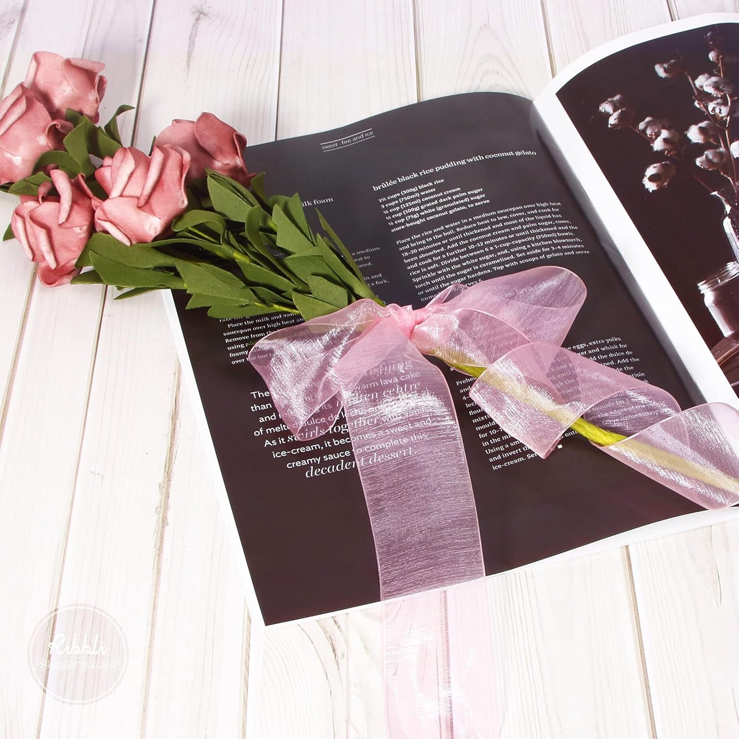 Ribbli Rose Pink Sheer Organza Ribbon,1-1/2 Inches x Continuous 50 Yard Use for Gift Wrapping,Bouquet Wrapping,Wedding Decoration,All Crafting and Sewing