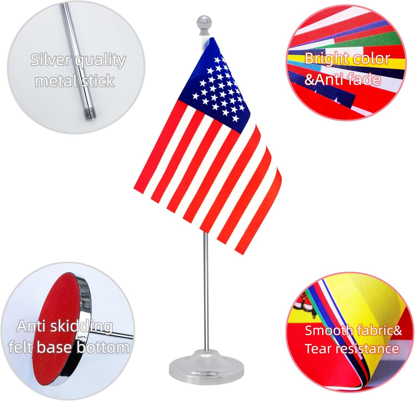 America USA Desk Flag, American Table Office Flag with Metal Pole and Stand Base, International Country Flags, Festival Event Celebration, Classroom Meeting Desktop Decor (USA)