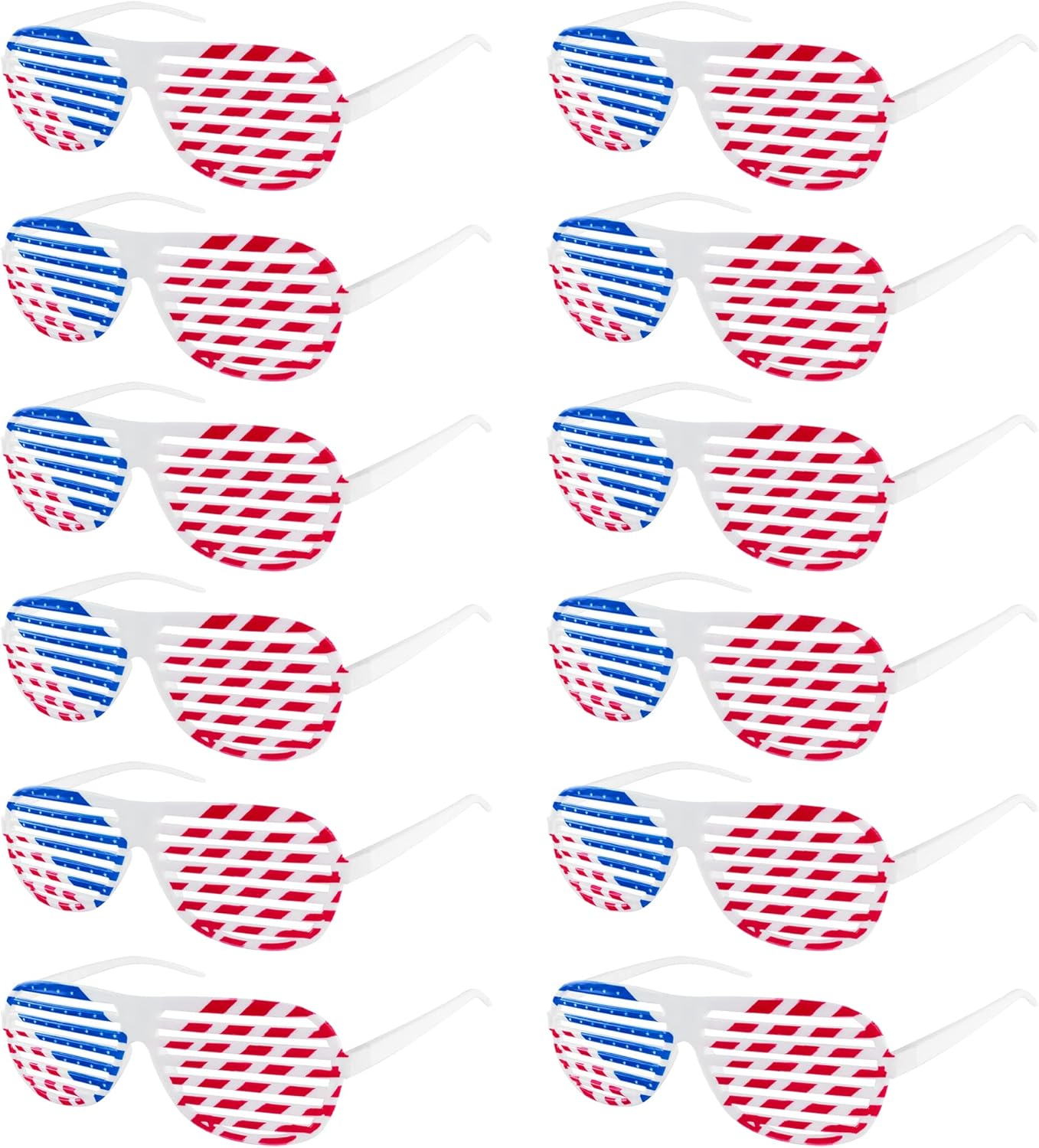 American Flag USA Patriotic Design Plastic Shutter Glasses Shades Sunglasses Eyewear for Party Props, Decoration (12 Pairs)
