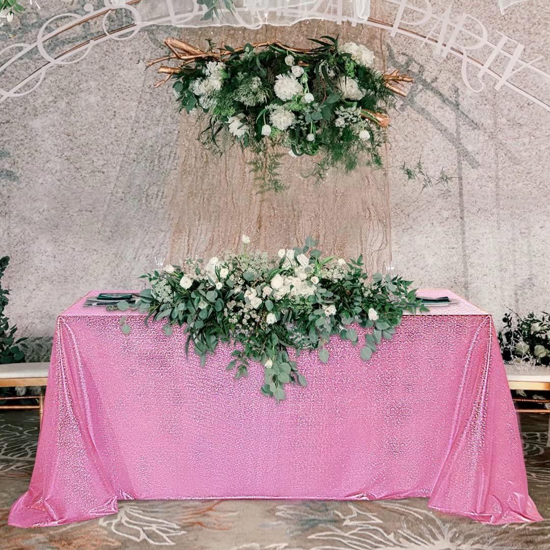 Fitable Pink Sequin Tablecloth for Parties 52x70 Inch - Sparkle Glitter Table Cloth Laser Rectangle Overlay for Wedding Baby Shower Ceremony Birthday Holiday Banquet