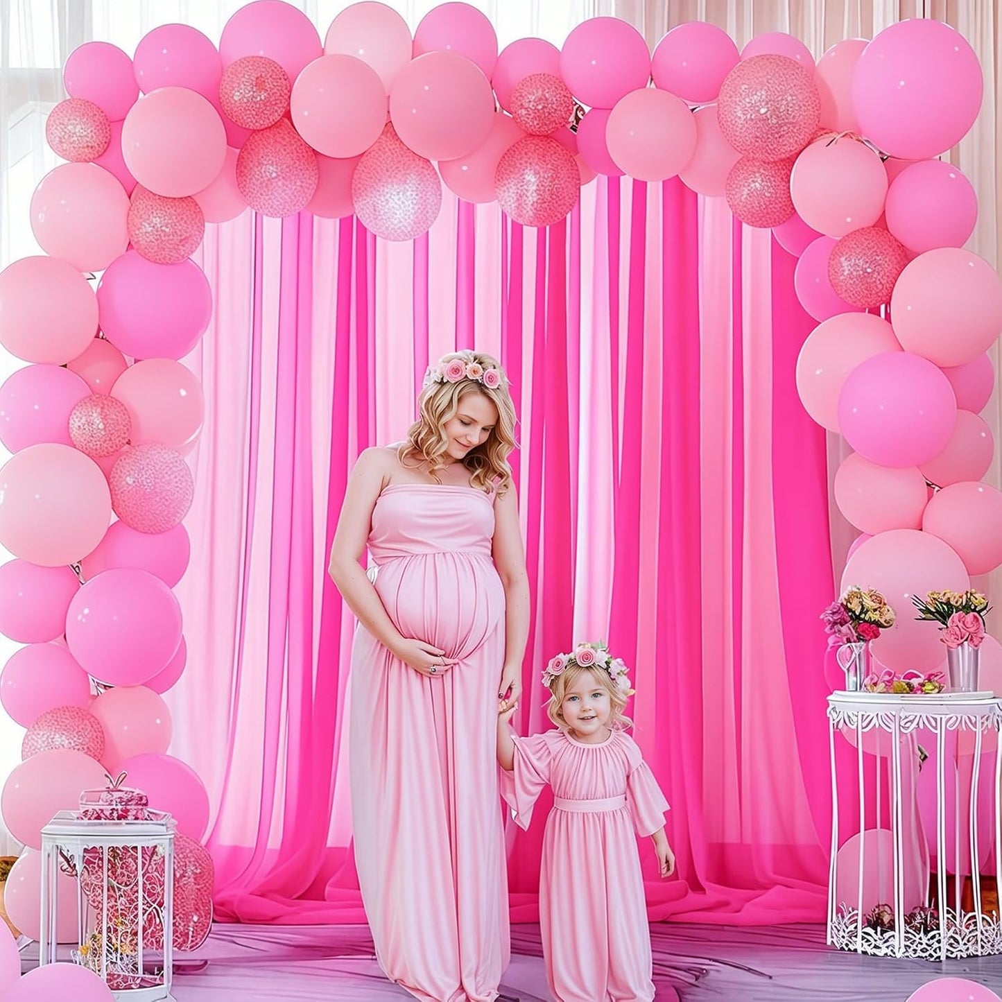 10x10 Hot Pink Tulle Backdrop Curtains for Parties, Sheer Backdrop Curtain Wedding Photo Background Drapes for Baby Shower Photography Birthday Party