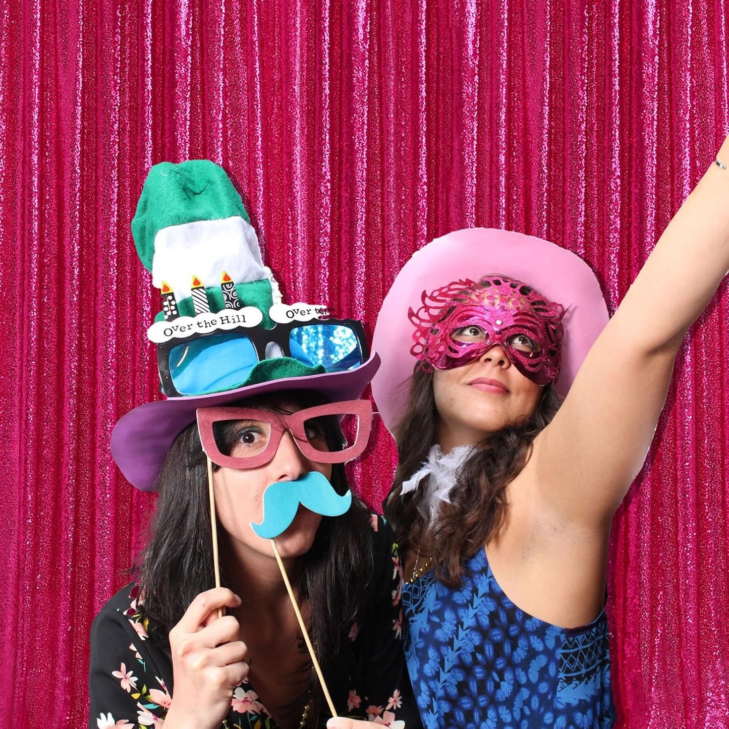 Sequin Backdrop Hot Pink 8ft x 8ft Glitter Photo Booth Backdrop for Birthday Party Fuchsia