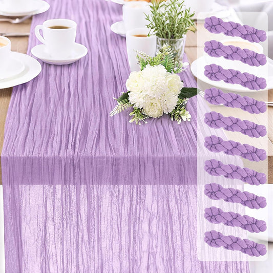 10-Pack Lilac Cheesecloth Table Runners – 10FT (35x120 Inch) Boho Rustic Gauze Fabric Cheese Cloth Table Runner for Weddings, Baby Showers, Bridal Shower, Farmhouse & Birthday Party Decor