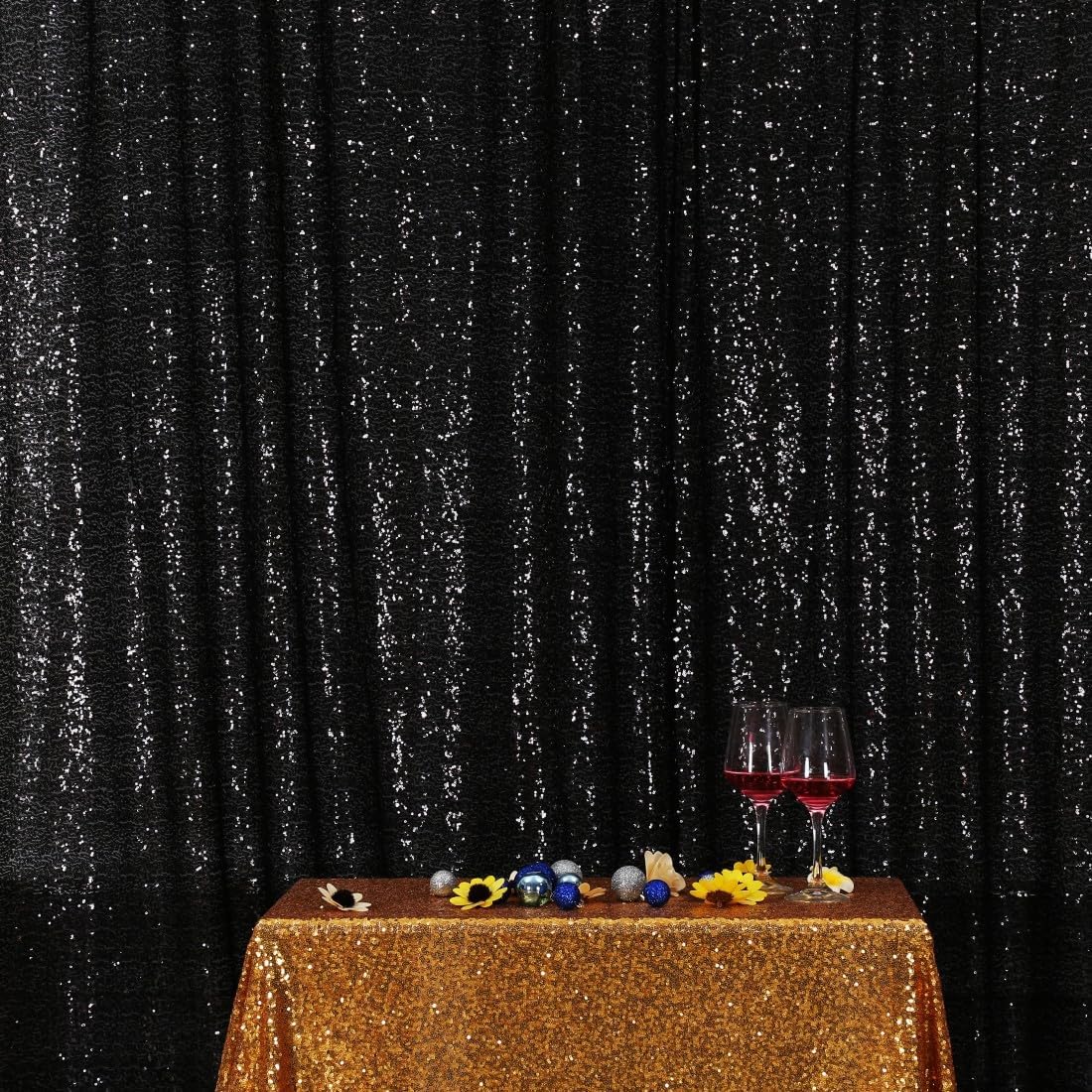 Poise3EHome 6FT x 6FT Black Sequin Photography Backdrop Curtain for Party Decoration