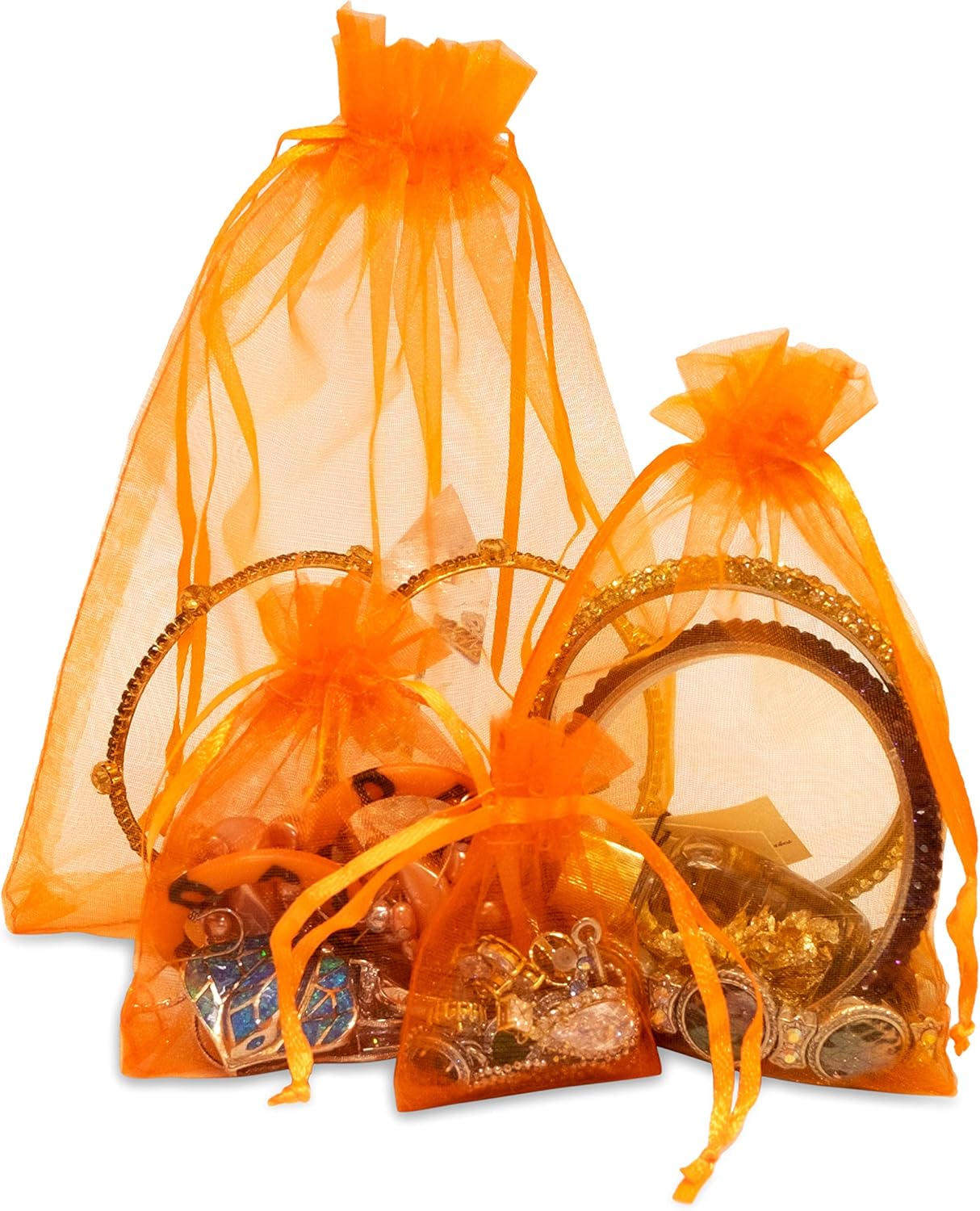 TheDisplayGuys 100-Pack 6x8 Orange Sheer Organza Gift Bags with Drawstring, Jewelry Halloween Candy Treat Wedding Party Favors Mesh Pouch