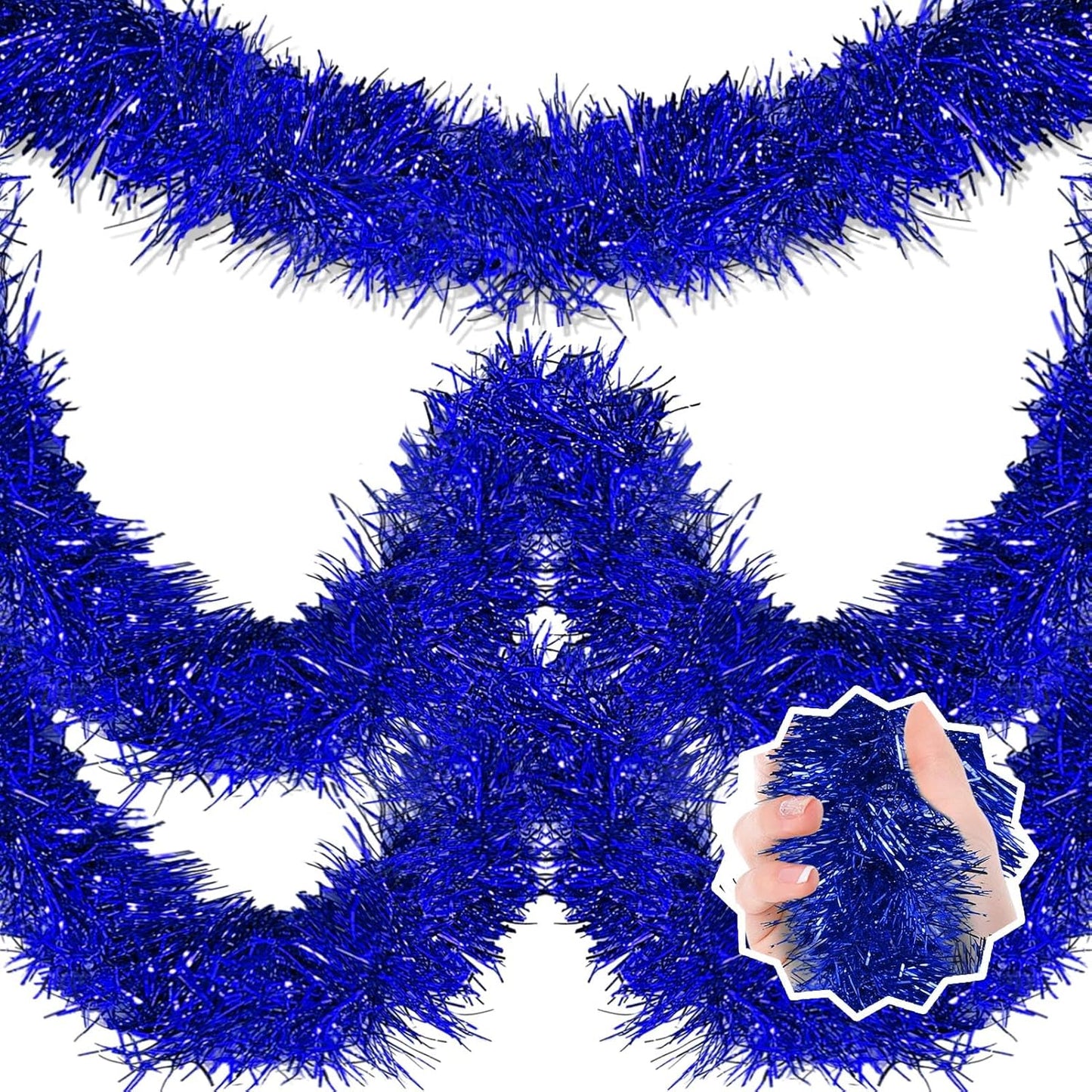 25 Feet Blue Christmas Tinsel Garland, Metallic Foil Twist Banner Wall Hanging Tinsel Streamers Backdrop for Parade Floats, Christmas, Mother's Day, Birthday Party Decorations(4in x 25ft)