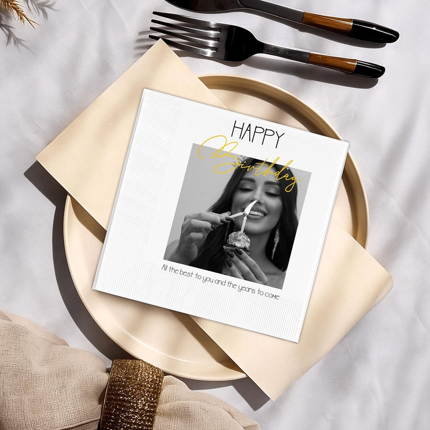 Luxury Personalized Napkins With Picture, Custom Cocktail Napkins, Birthday Party Napkin, Custom Photo Napkin with Text, Beverage Luncheon Cocktail Paper, Birthday Party Decor