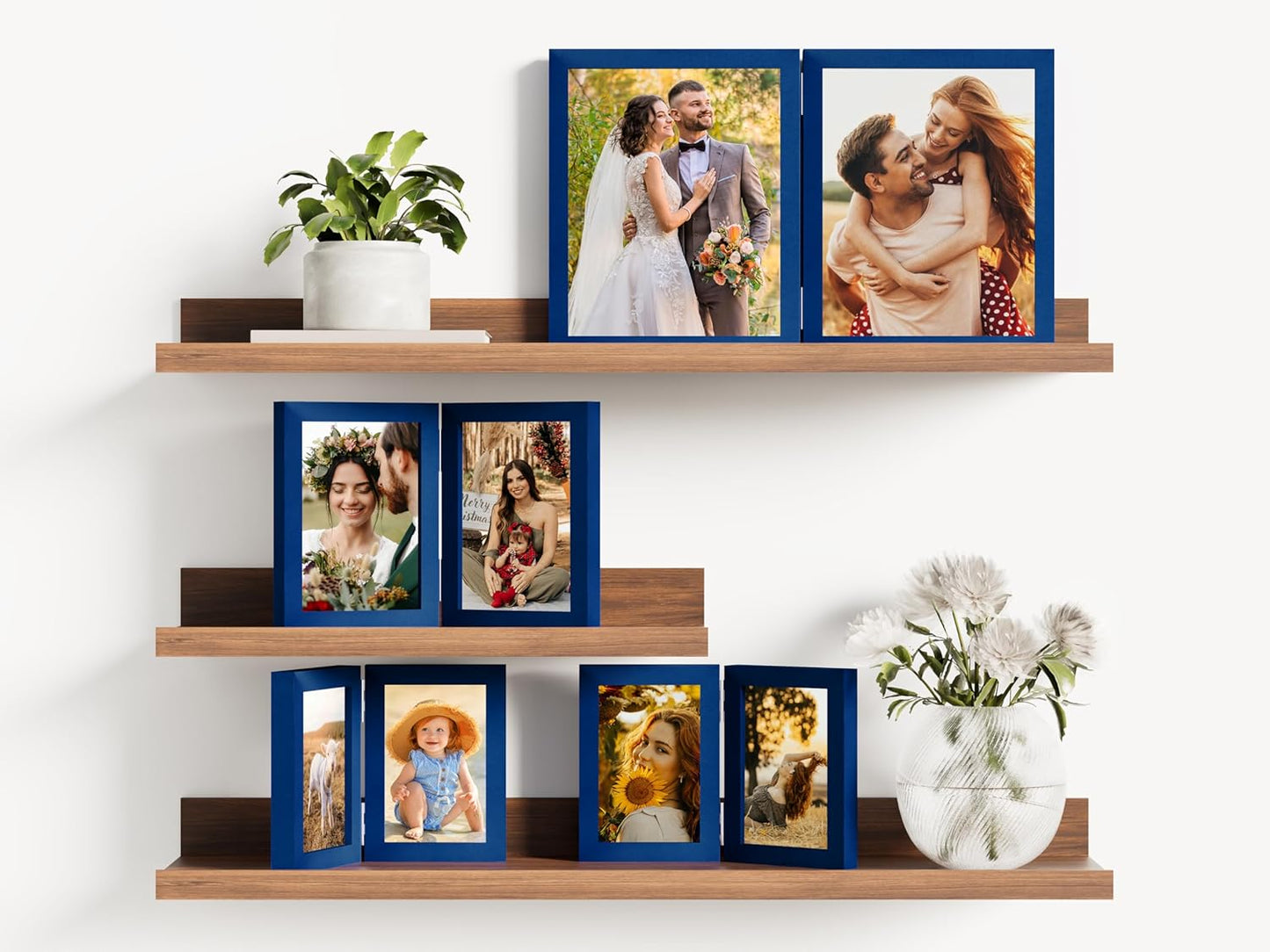 decorUhome Double 4x6 Picture Frame Vertical, Engineered Wood Bifold Photo Frame with Plexiglass for Tabletop Display, 4x6, Royal Blue