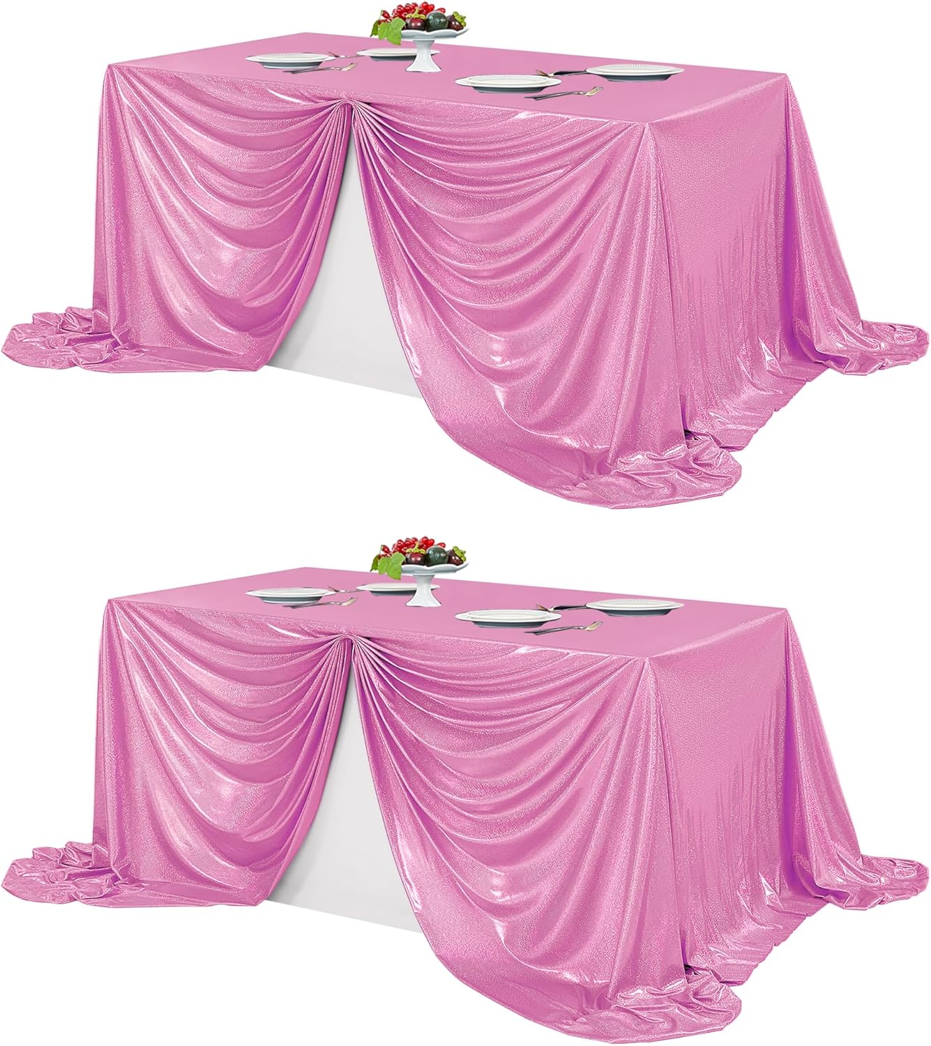 Fitable 2 Pack Pink Sequin Tablecloth for Parties 90x156 Inch - Sparkle Glitter Table Cloth Laser Rectangle Overlay for Wedding Baby Shower Ceremony Birthday Holiday Banquet