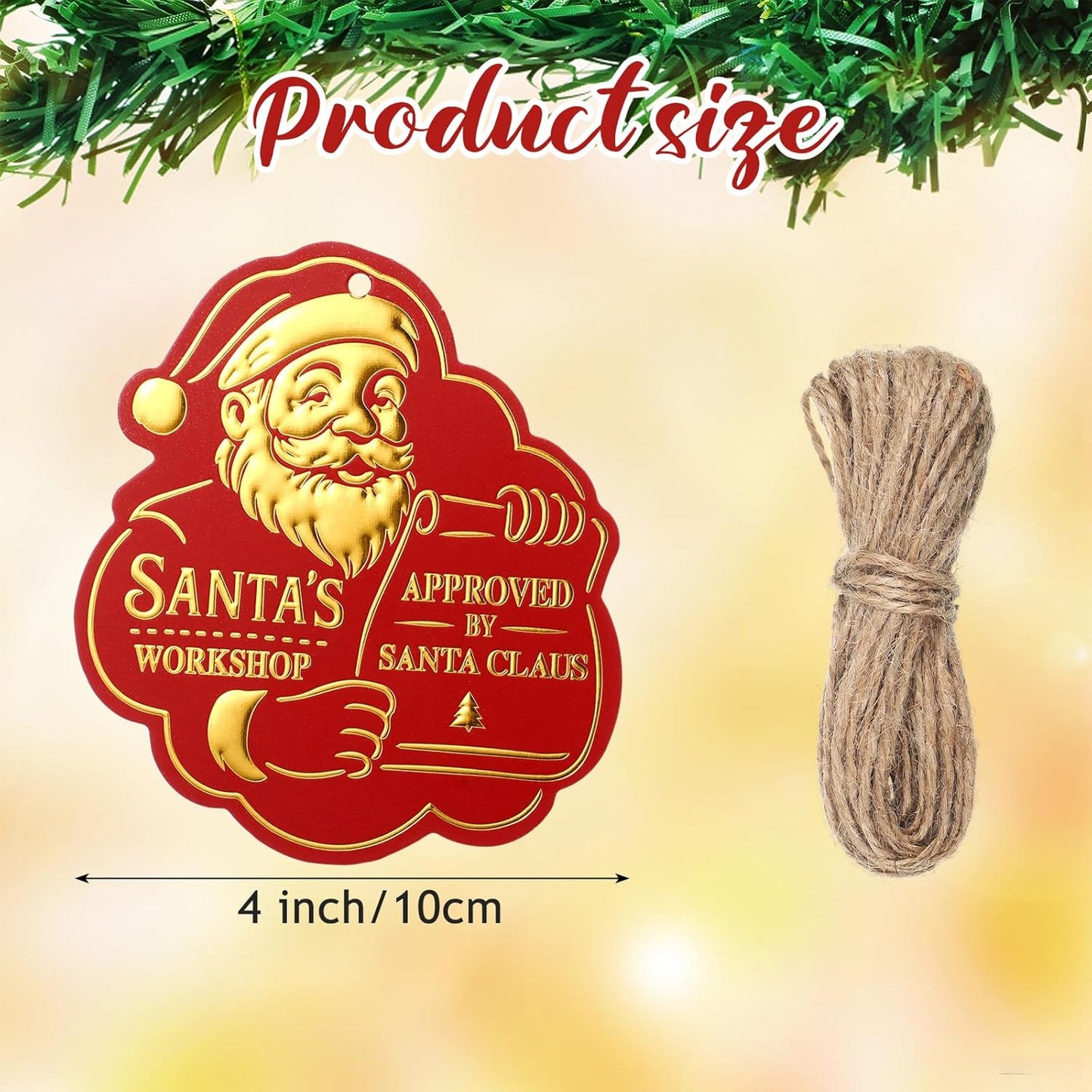 36 Pcs Christmas Gift Tag with String 3D Santa Gift Tag Gold Foil Present from Santa Claus Premium Gold Tags for Kids Christmas Party Decor(Vintage)