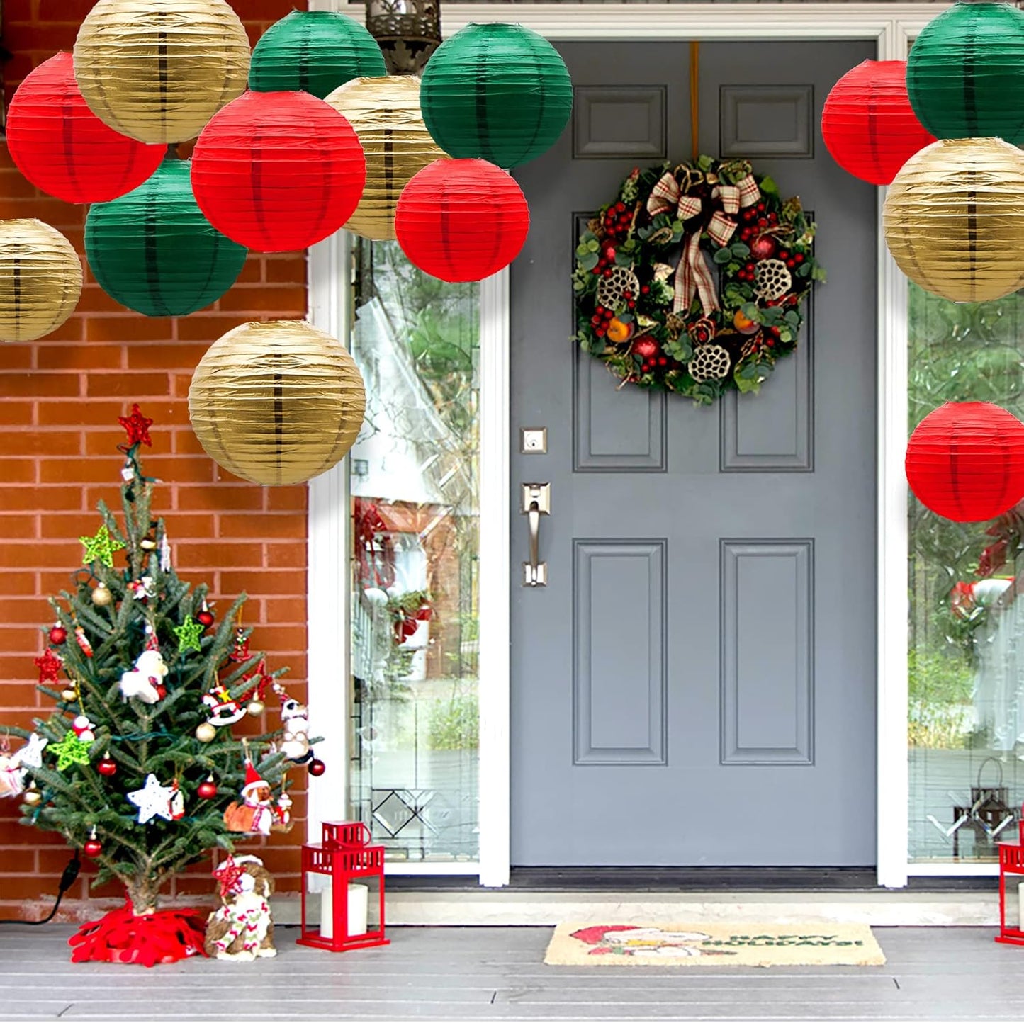 ADLKGG Paper Lanterns Decorative, Round Hanging Lantern for Italian Party Mexico Party Graduation Christmas Anniversary Birthday Decorations Green/Red/Gold 21pcs