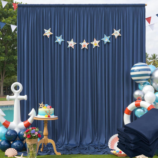 30×12ft Navy Blue Wrinkle Free Backdrop Curtain for Wedding Parties, 6 Panels 5×12ft Long Soft Silky Polyester Backdrop Drapes Photo Back Drop Curtains for Birthday Photography Background Cloth