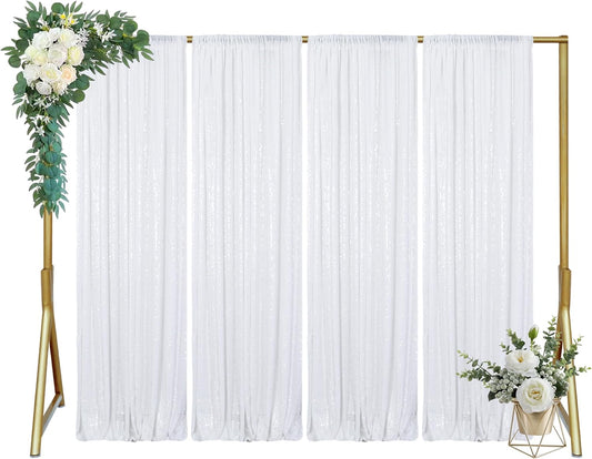 ShinyBeauty White Sequin Backdrop 4x10ft (4 Panels) – Wedding Arch Drapes, Photography Background, Glitter Party Decor for Events & TikTok Videos