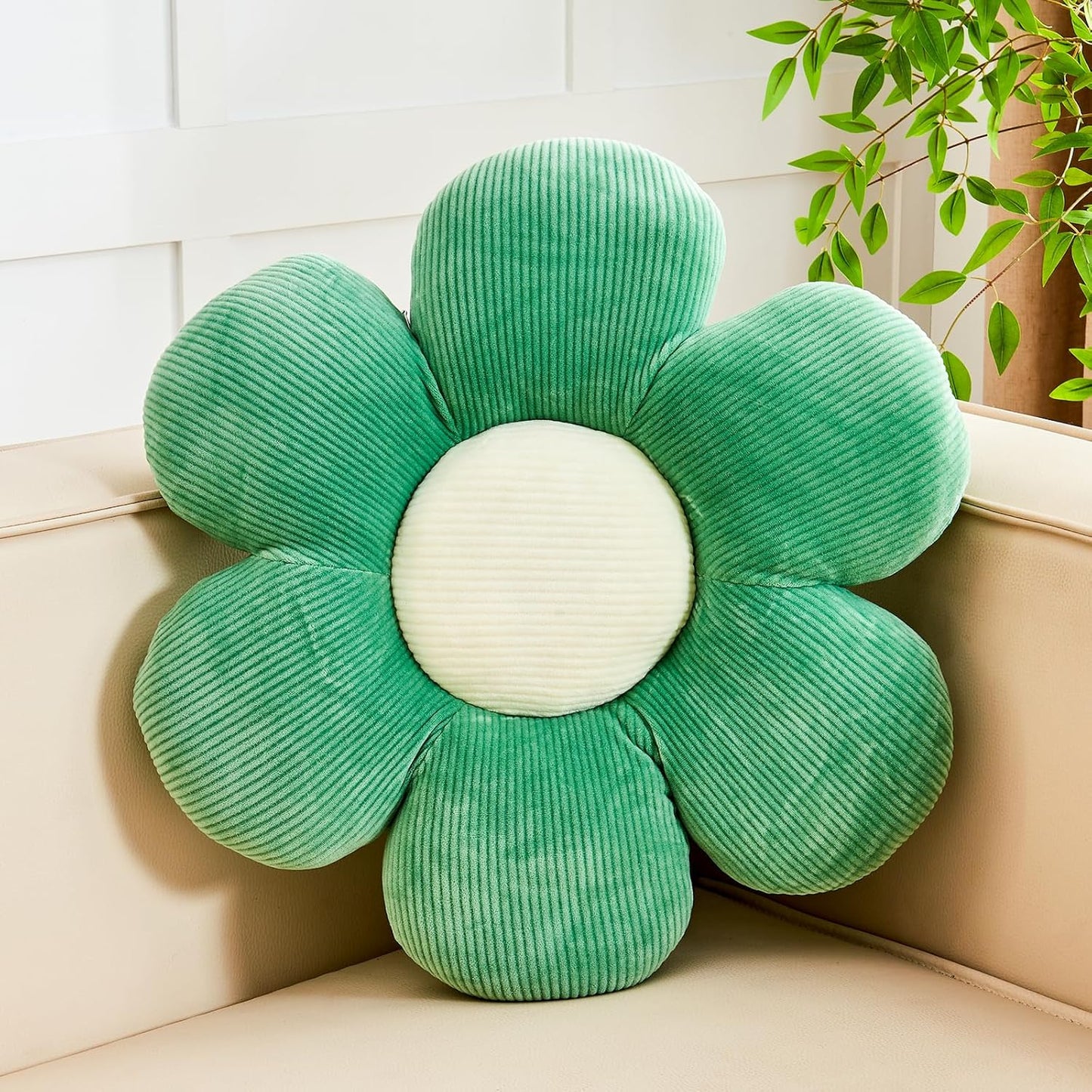 Sage Green Flower Pillow, 14.9" Cute Flower Shaped Floor Pillow, Aesthetic Floral Plush Daisy Decorative Throw Pillows for Bed Sofa Couch