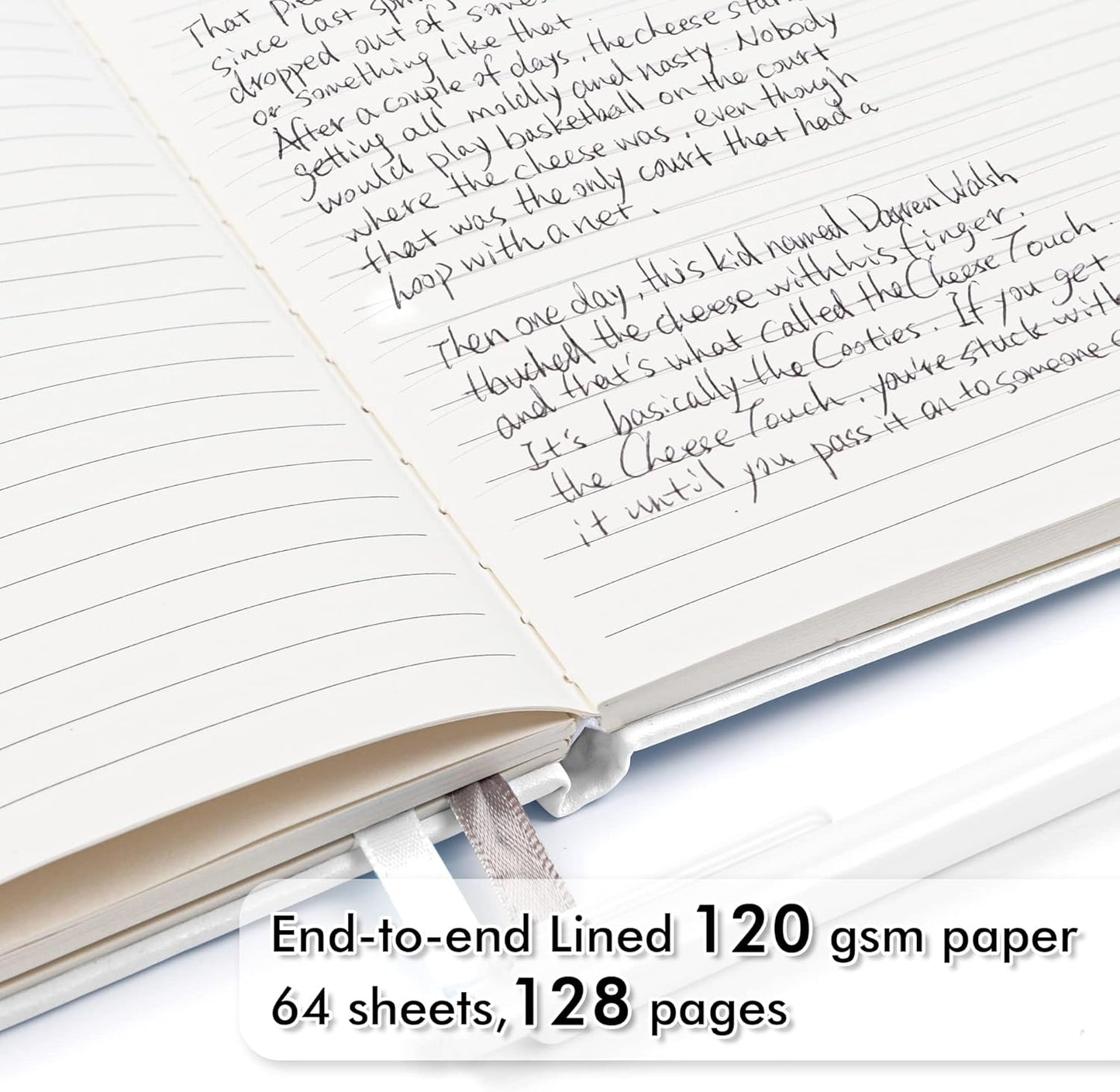 feela 5 Pack Notebooks Journals Bulk, Hardcover Notebook Classic Ruled Lined Journals with Pen Holder for Women Girls School Business Supplies, with 5 Black Pens, 120 GSM, 5.1”x8.3”, A5, White