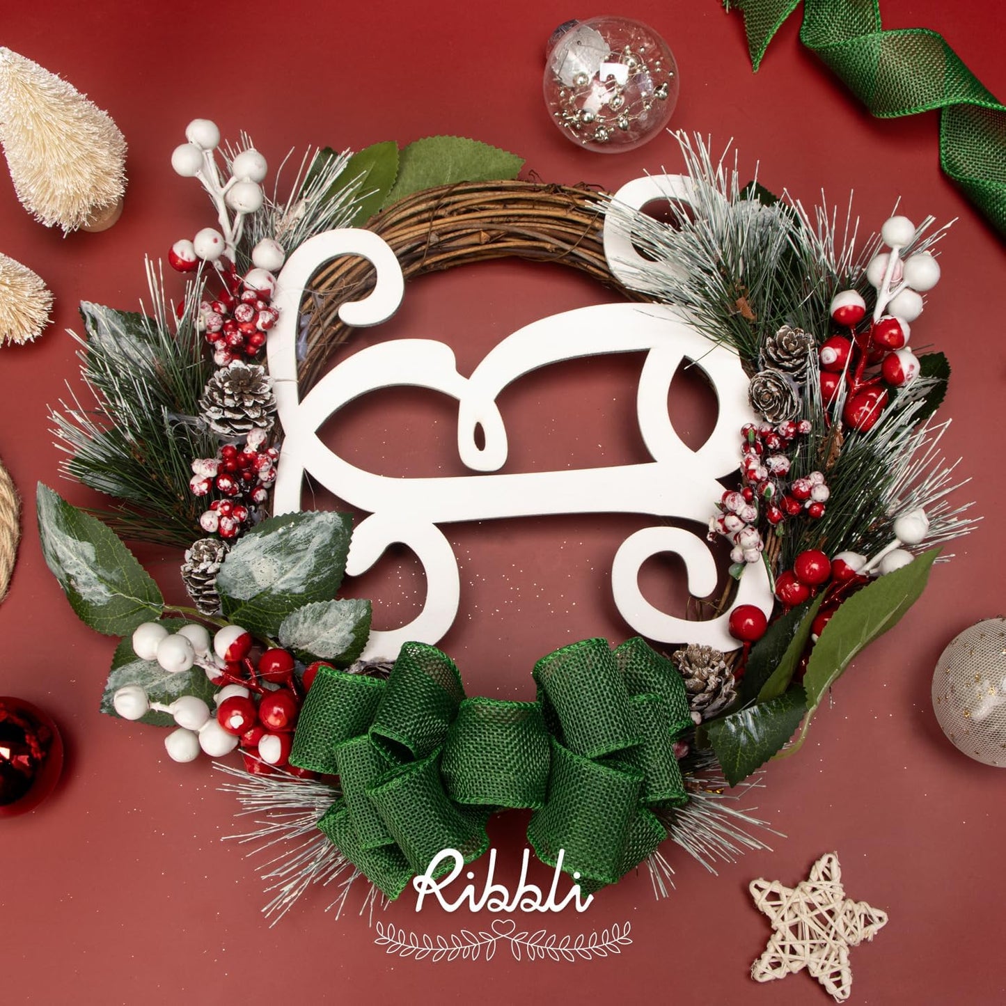 Ribbli Emerald Green Burlap Wired Ribbon,1-1/2 Inch x 10 Yard, Wired Edge Ribbon for Big Bow,Wreath,Tree Decoration,Outdoor Decoration