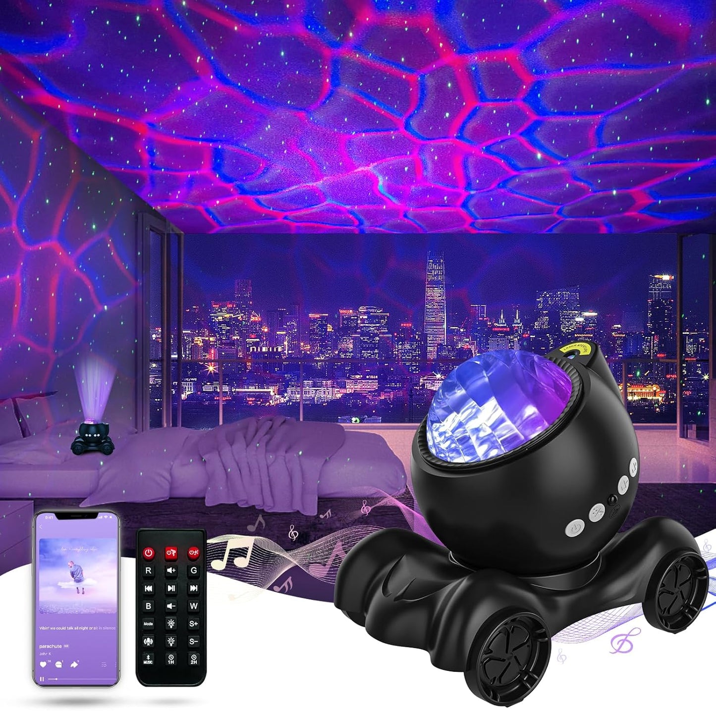 ENOKIK Star Projector, Galaxy Projector Built-in Bluetooth Speaker and 8 White Noise, Night Light for Kids Adults, Aurora Nebula Lamp for Home Decor/Relaxation/Party/Music/Gift (Black)