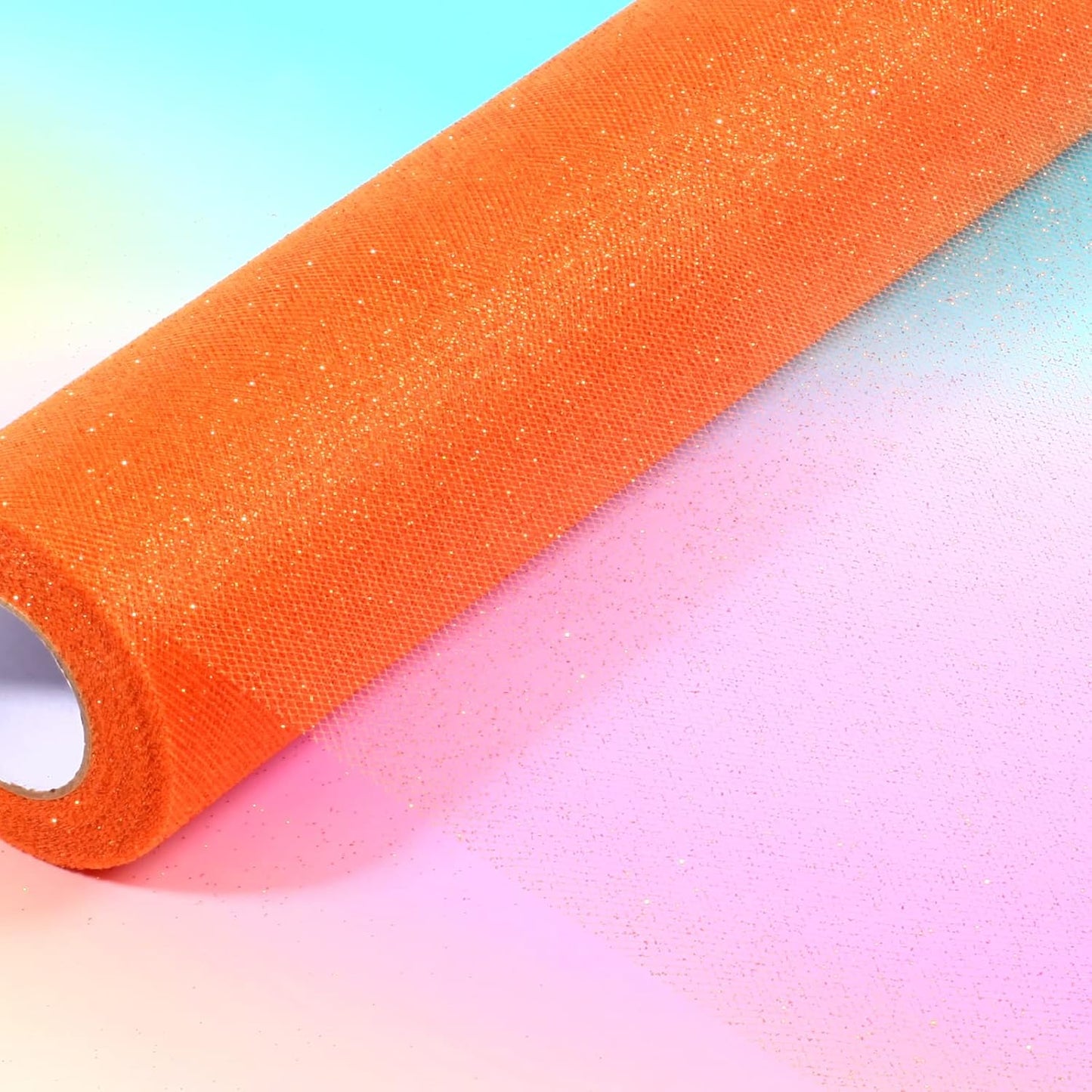 Sparkling Tulle Rolls, 15” by 30 Yards (90FT) Glitter Tulle Spool Ribbon Fabric for Wedding Birthday Bridal Shower Tutu Skirt Party Gift Wrapping (Orange)