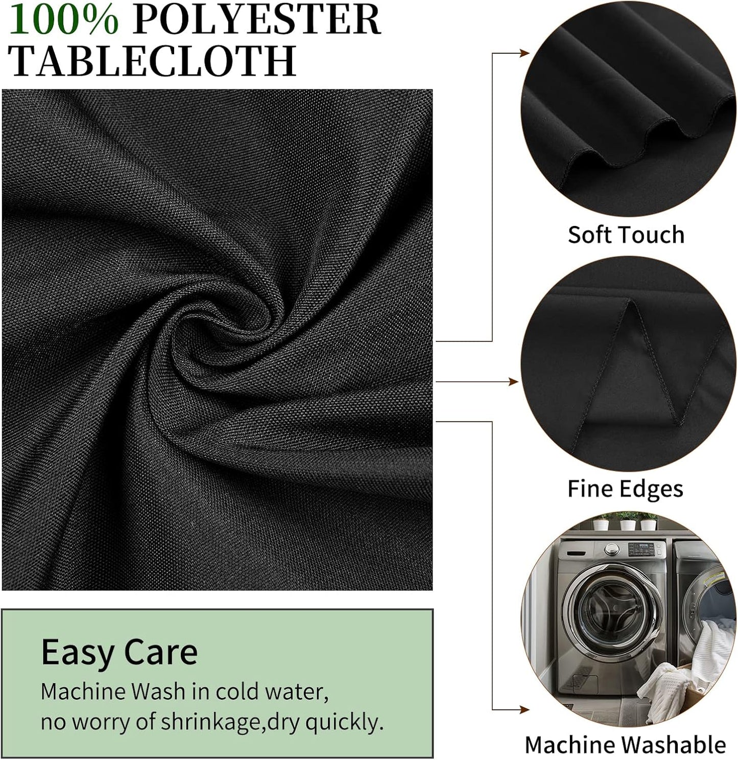 6 Pack Round Tablecloths - 108 Inch, Black Polyester Table Cover for Round Table, Stain and Wrinkle Resistant Washable Fabric Table Cloth, Polyester Tablecloth for Wedding Banquet Parties