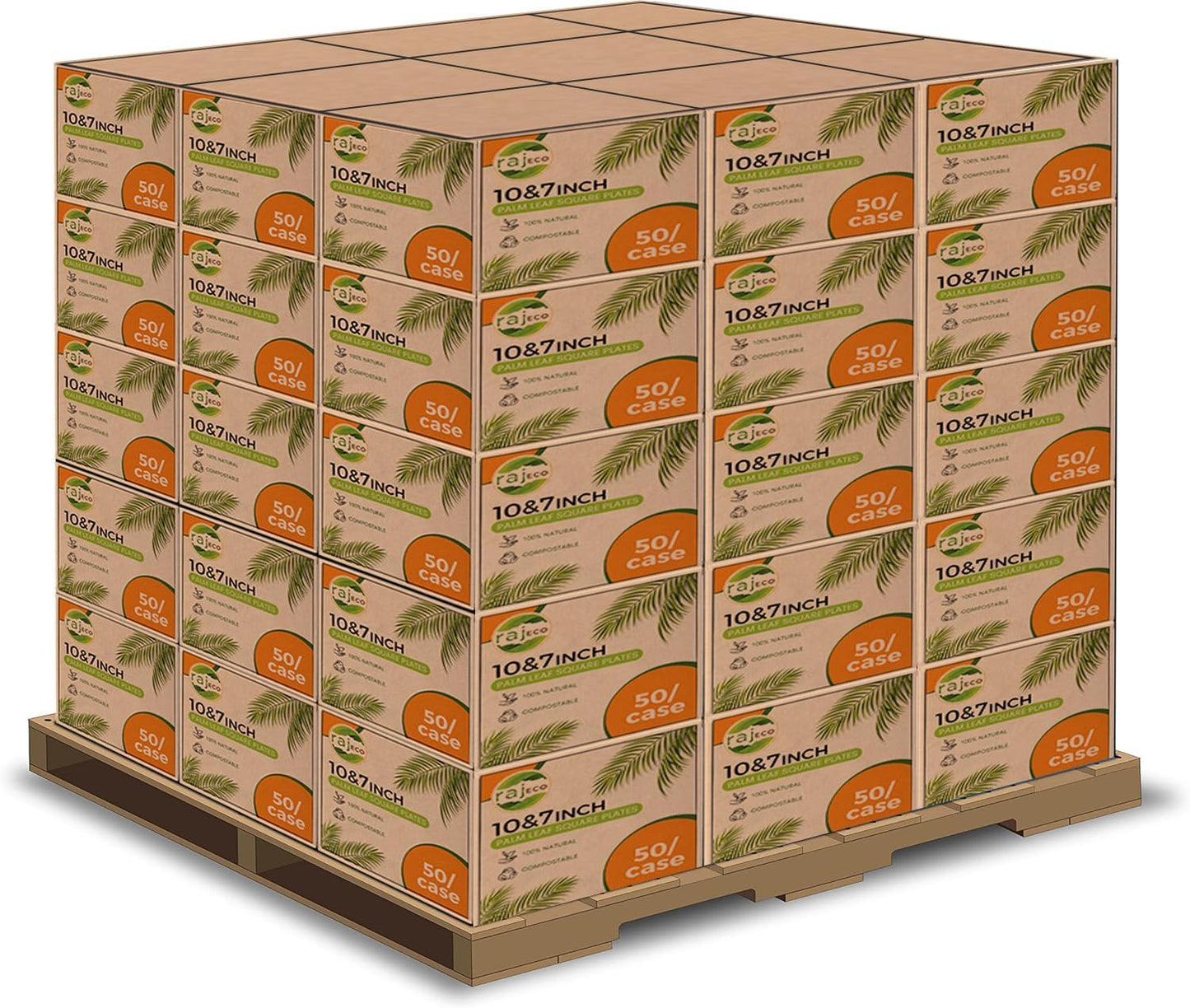 Raj Palm Leaf Plates Bulk [50-Pack] 10" & 7" Square Plates (200 CASES - 10,000 PACK) like Bamboo plates Disposable, Strong, Decorative Compostable Tableware for weddings, Lunch, Dinners