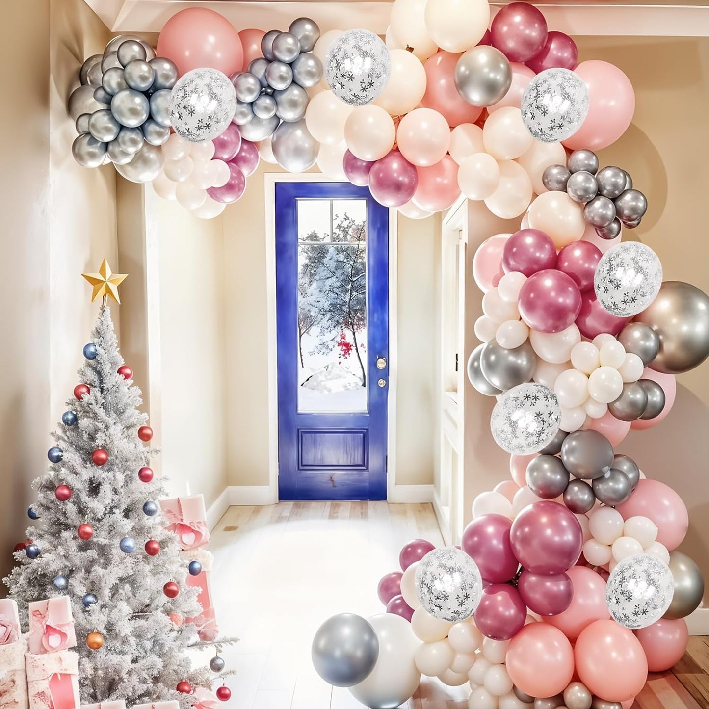 Winter Wonderland Balloons, 60PCS Pink White Snowflakes for Ice Wonderland Christmas Baby Shower Princess Theme Birthday Party Decorations Supplies