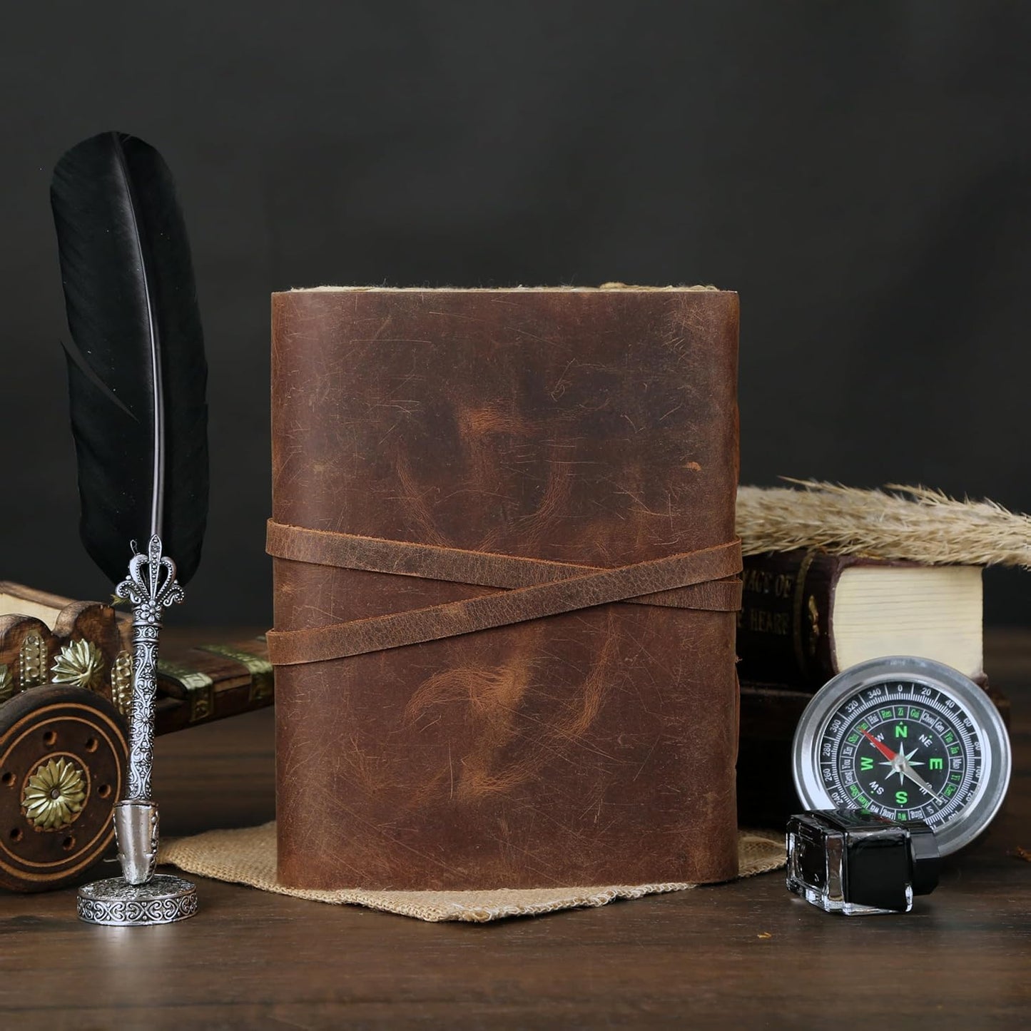 Leather Journal with Deckle Edge Paper 7x5 inch and Vintage Key | Handmade Writing Notebook Diary | Bound Daily Notepad for Men & Women Medium, Sketch/Writing pad for Artists (Brown)