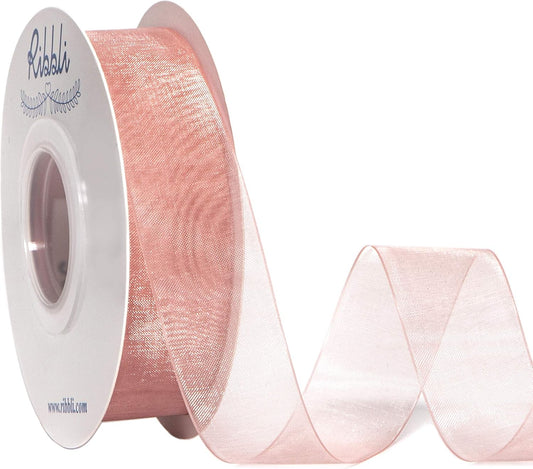 Ribbli Sweet Nectar Pink Sheer Organza Ribbon,1 Inches x Continuous 50 Yard,Rose Ribbon for Gift Wrapping,Bouquet Wrapping,Wedding Decoration,All Crafting and Sewing
